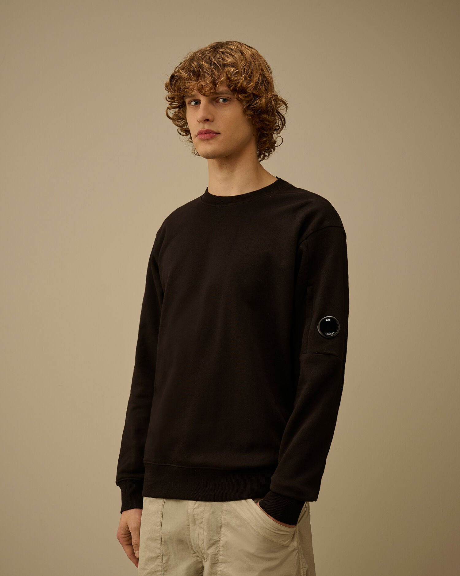 Cotton Diagonal Fleece Resist Dyed Crewneck Lens Sweatshirt C.P. Company - Black