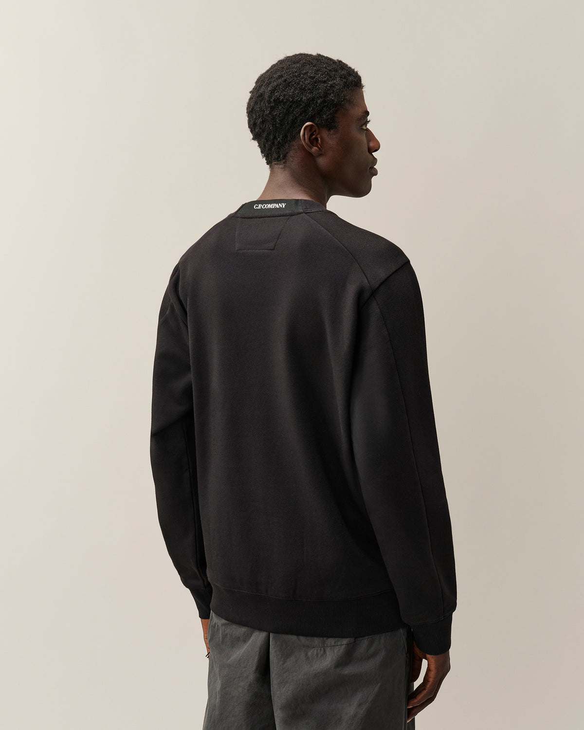 C.P. Company Diagonal Raised Fleece Crewneck Lens Sweatshirt - Black, detail 2