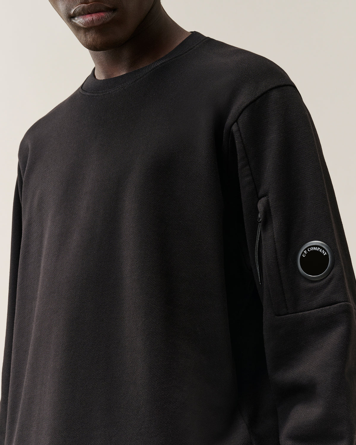 C.P. Company Diagonal Raised Fleece Crewneck Lens Sweatshirt - Black, detail 3