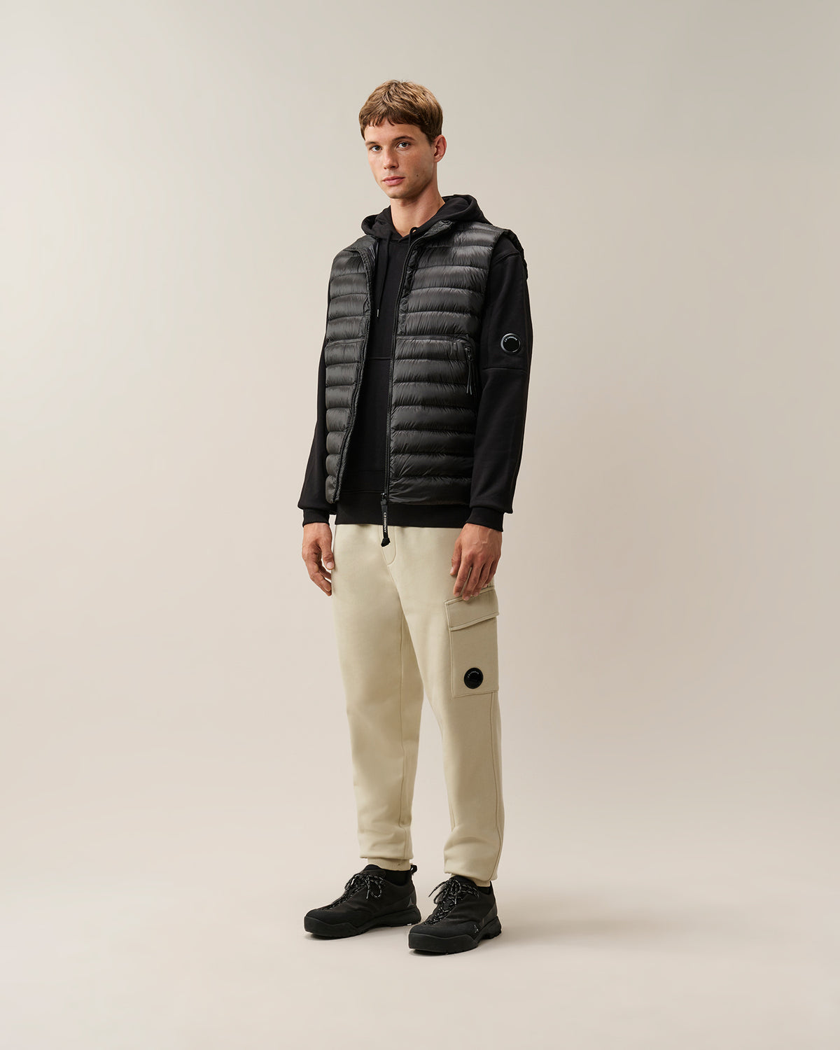 C.P. Company Sweatshirts Sweat Hooded in Diagonal Raised Fleece - Black, detail 5