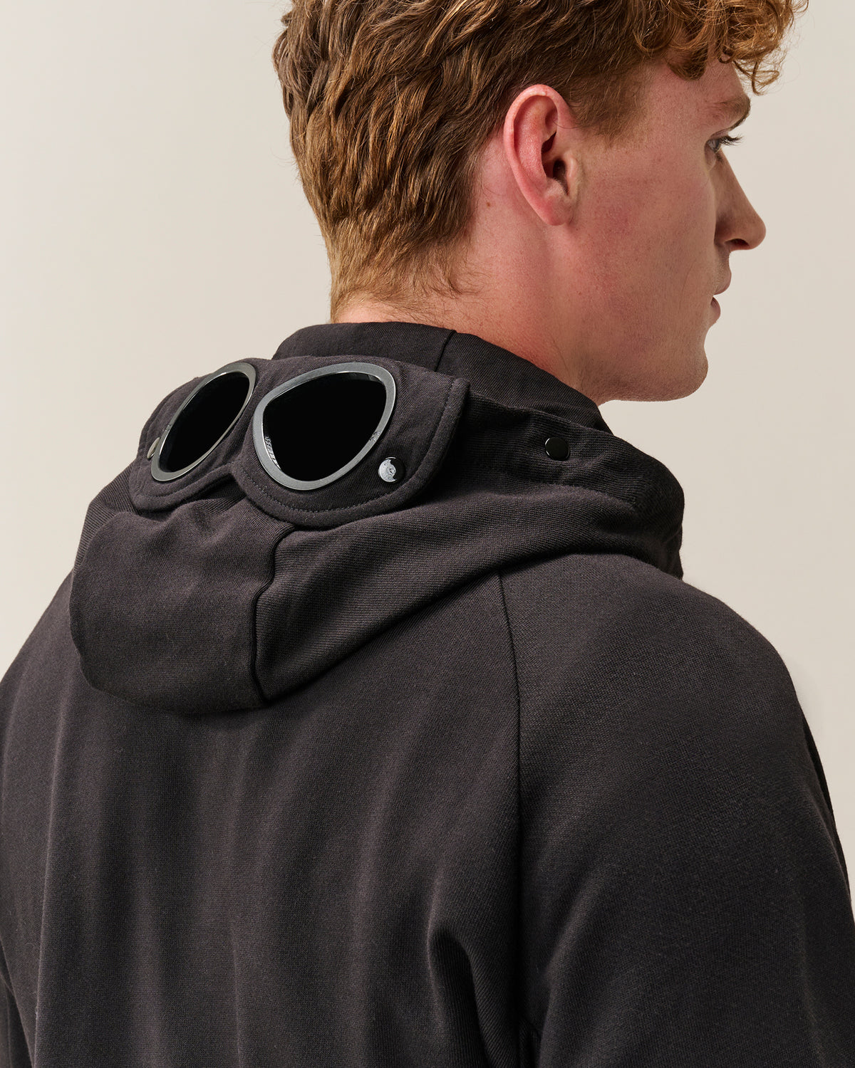 C.P. Company Diagonal Raised Fleece Goggle Zip Sweatshirt - Black, detail 4