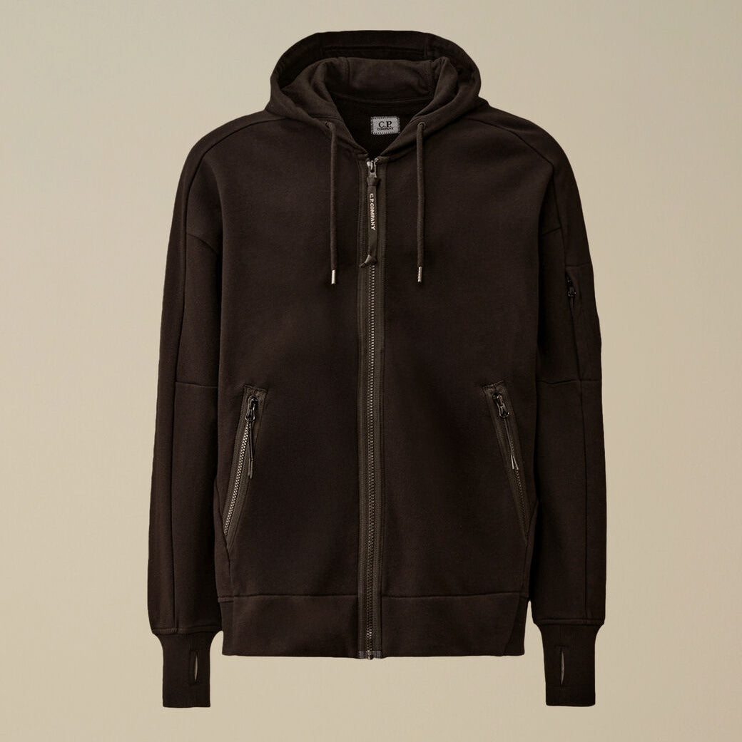 Diagonal Raised Fleece Hooded Full Zip Sweatshirt CP Company® AW25 - Black
