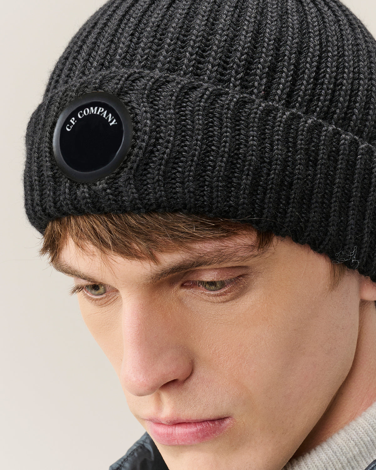 C.P. Company Extrafine Merino Wool Lens Beanie - Black, detail 3