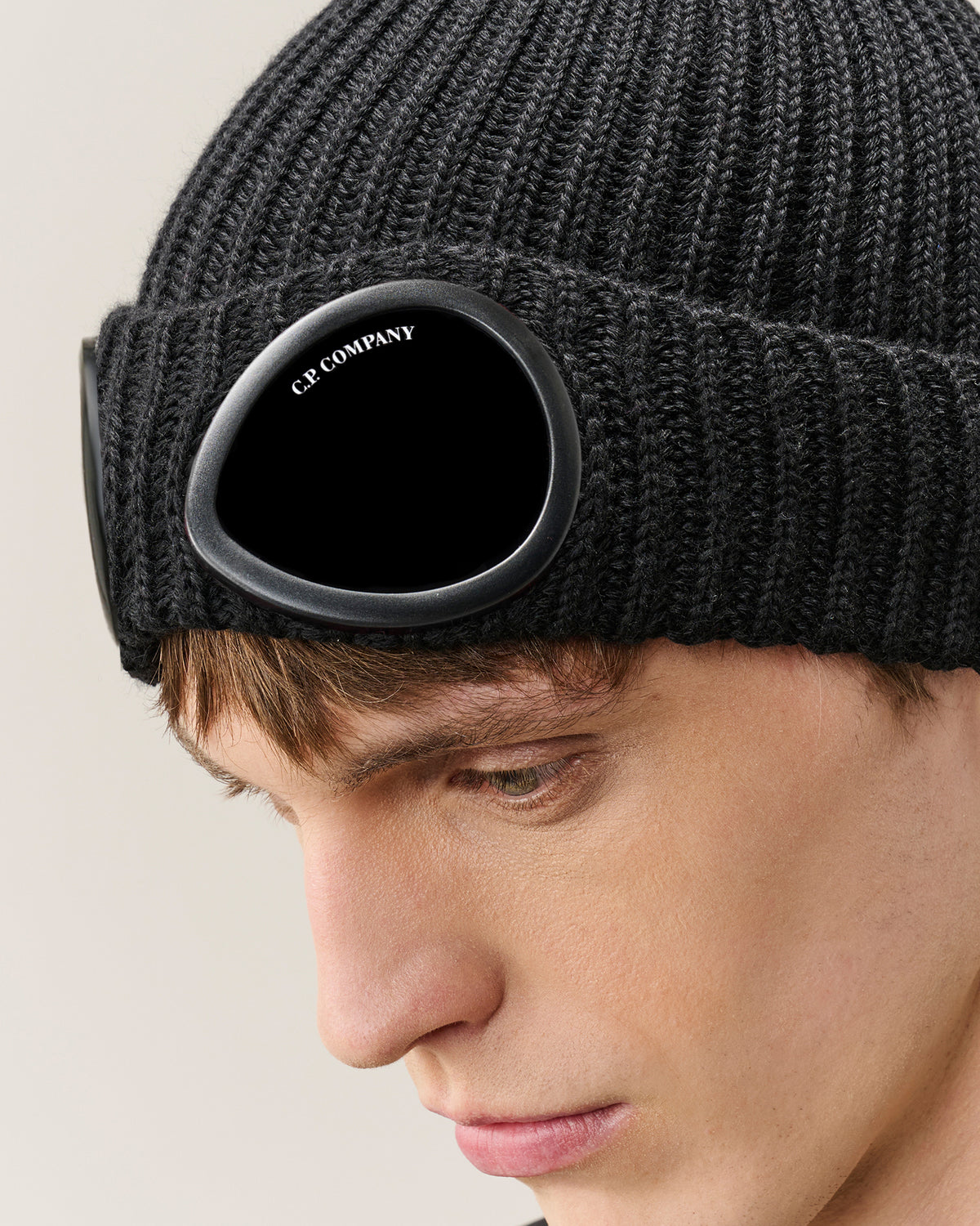 C.P. Company Extrafine Merino Wool Goggle Beanie - Black, detail 3