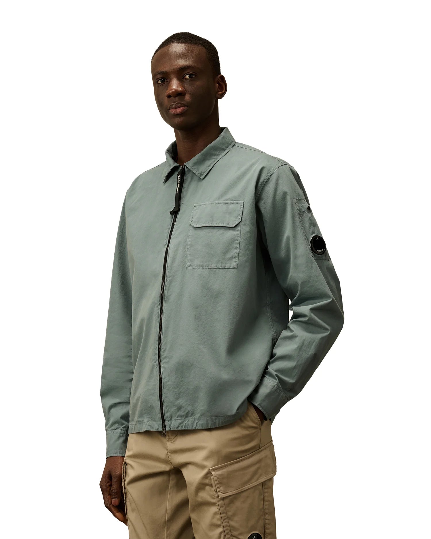 Organic Gabardine Full Zip Overshirt C.P. Company® - Vintage Khaki