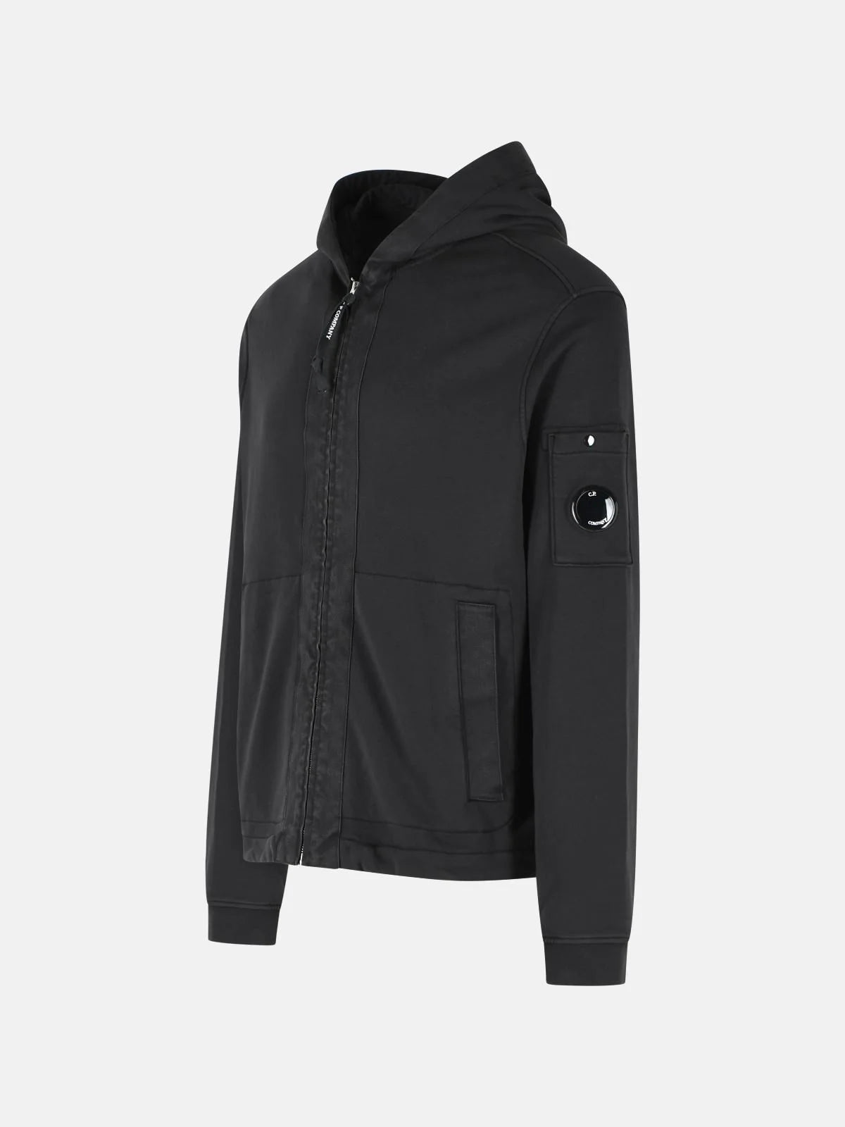 Cotton Diagonal Fleece Zip Hooded Sweatshirt C.P. Company - Black