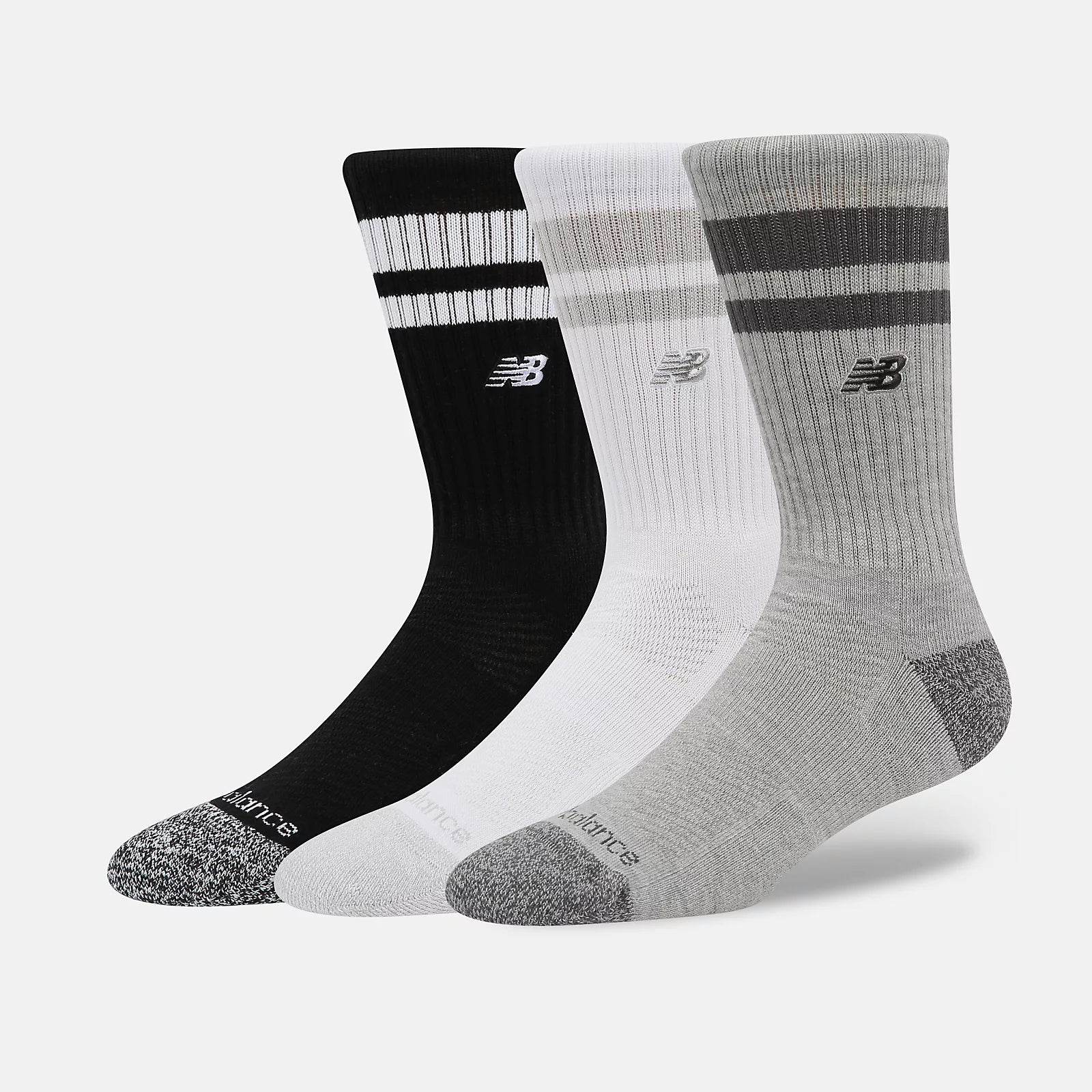 Active Premium Stripe Crew Socks 3 Pack New Balance - White, Grey, Black