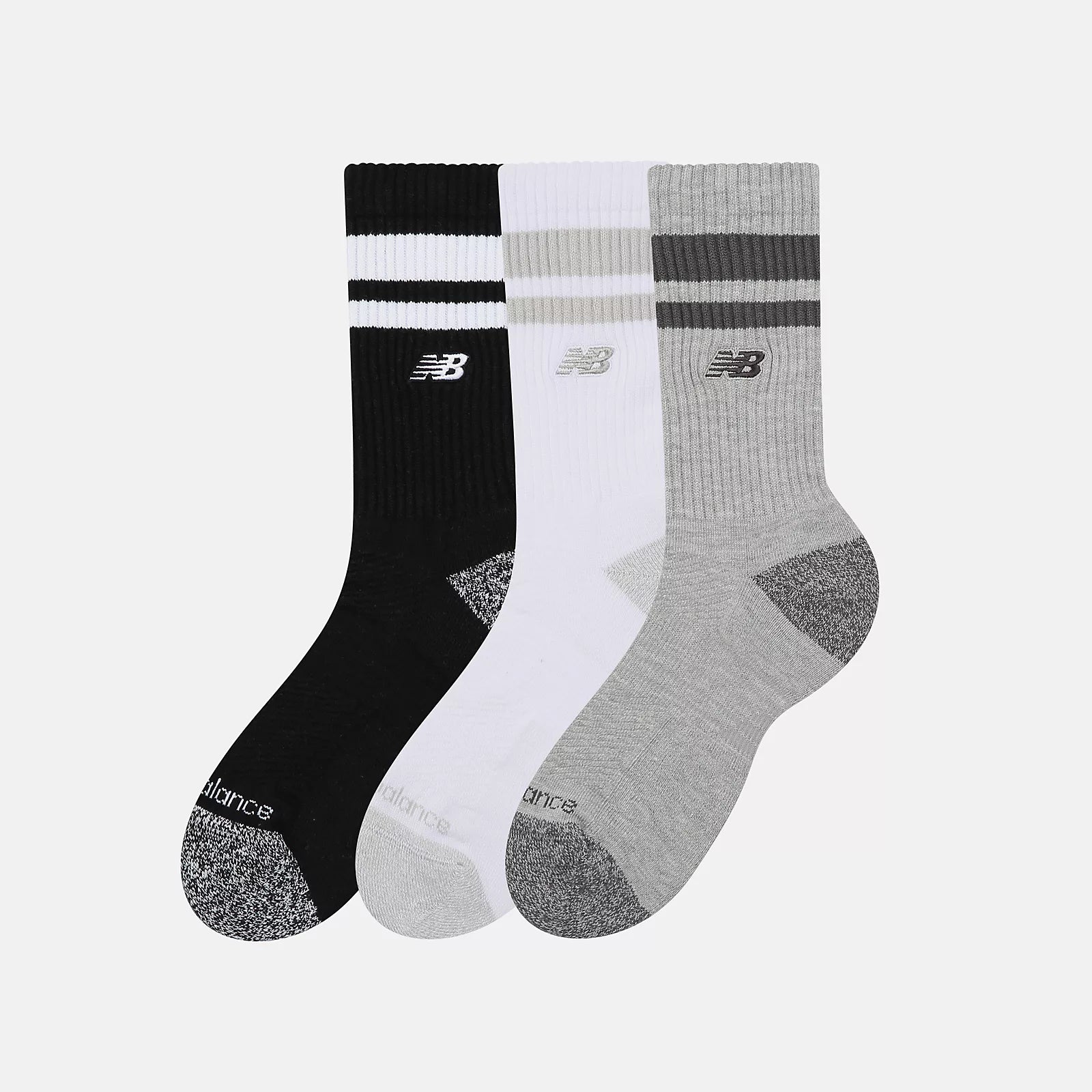 Active Premium Stripe Crew Socks 3 Pack New Balance - White, Grey, Black