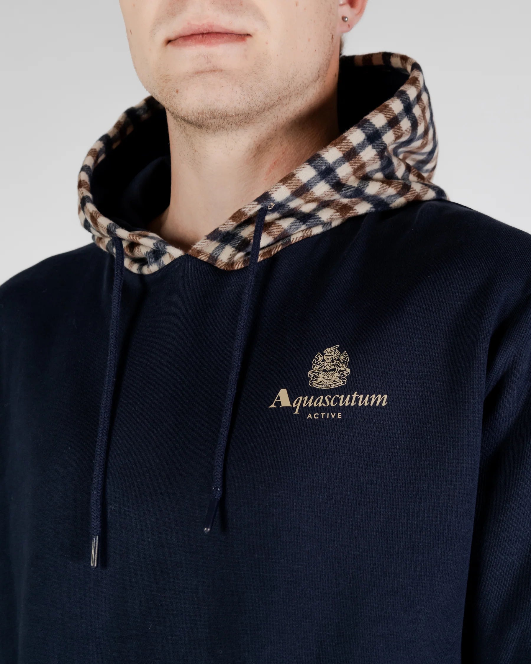 Active Club Check Merino Hoodie Aquascutum - Navy