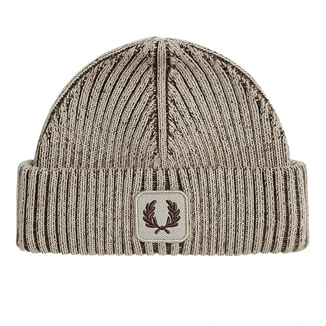 Cotton Ribbed Beanie Fred Perry AW25 - Warm Oat / Burnt Tobacco