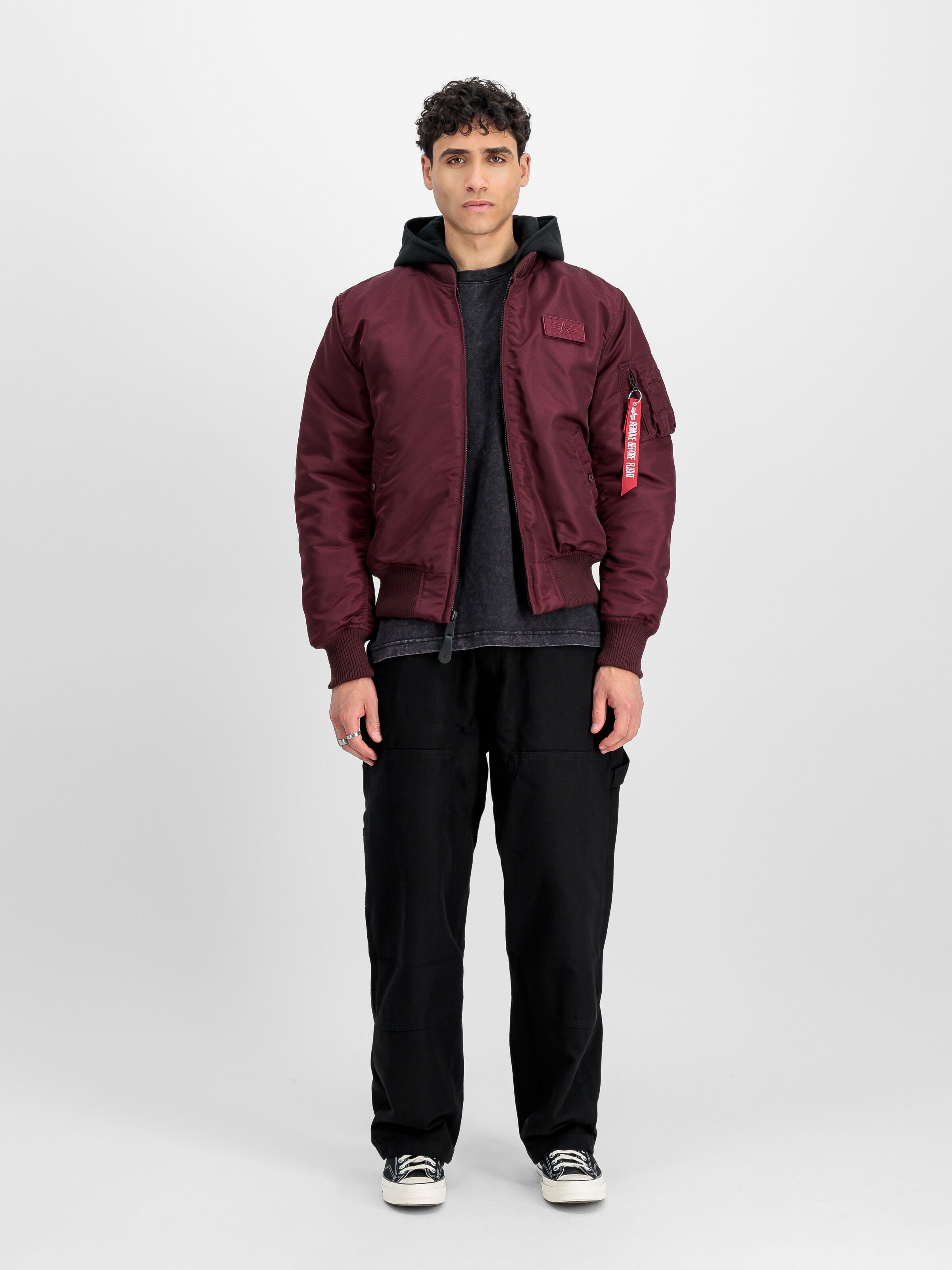 MA-1  ZH Zip Hood Backprint Bomber Jacket Alpha Industries AW25 - Dark Cherry
