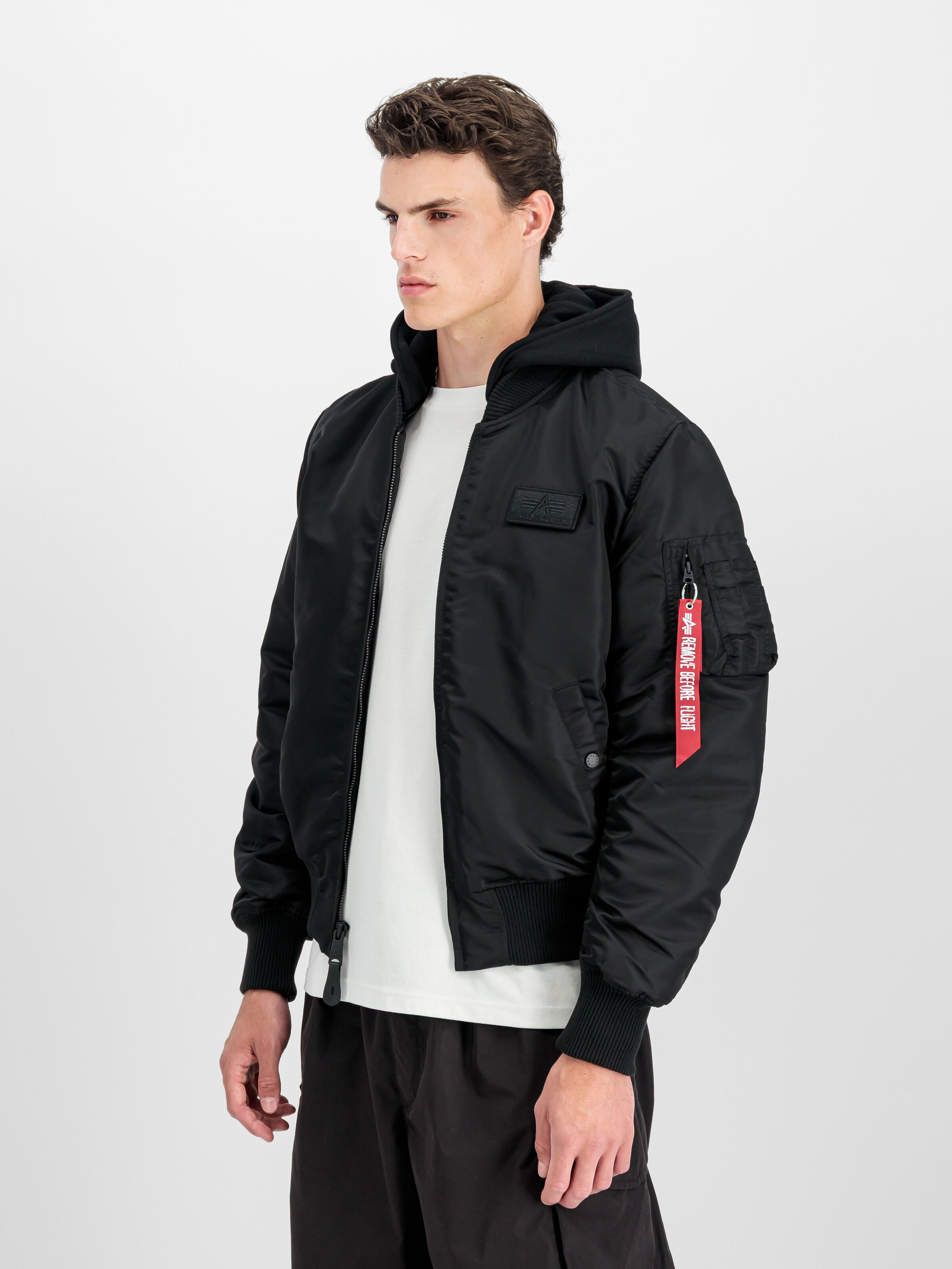 MA-1  ZH Zip Hood Backprint Bomber Jacket Alpha Industries AW25 - Black / White
