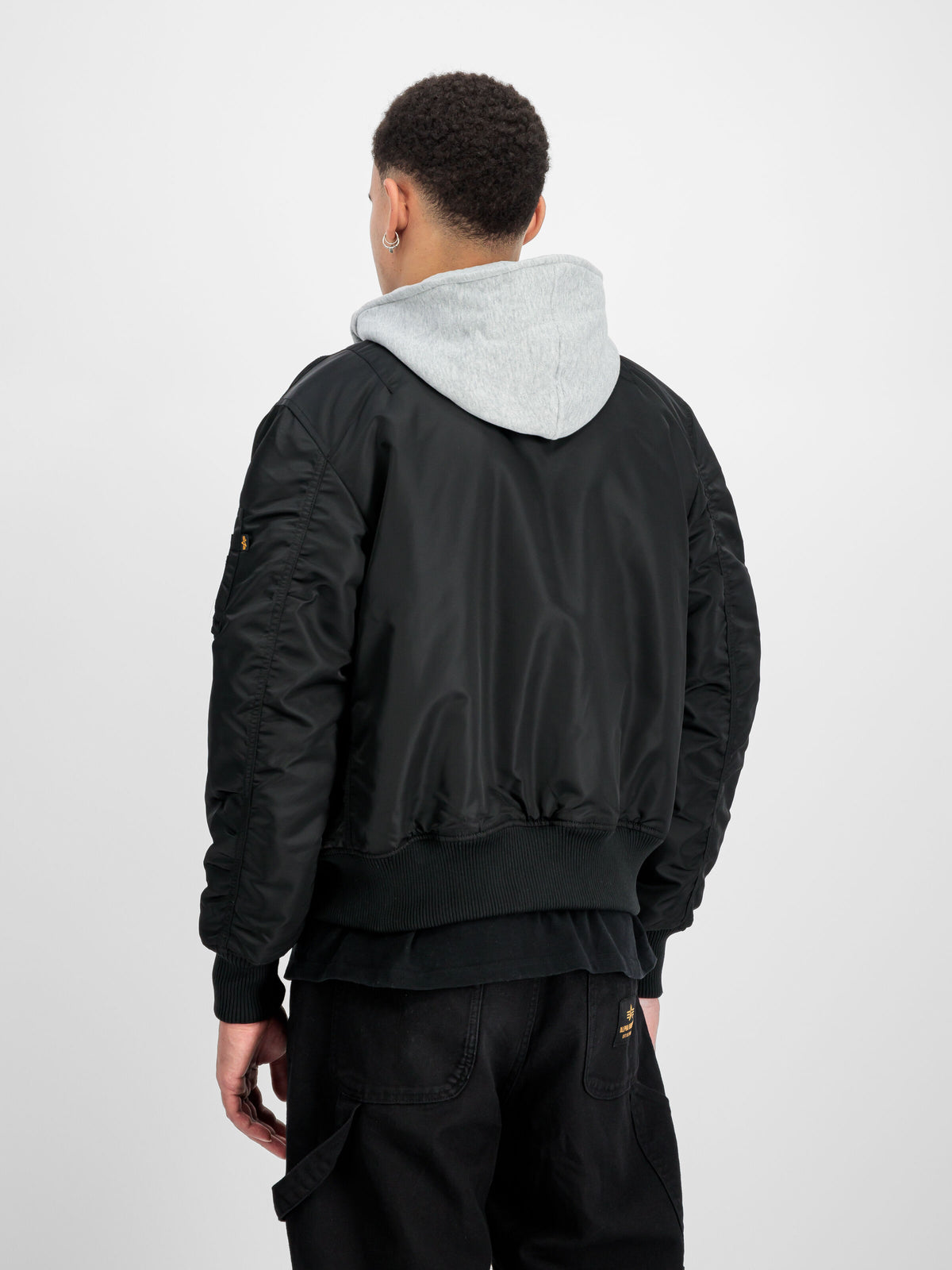 Alpha Industries – MA-1 D-Tec Sleeve Embroidery Bomber Jacket – Black/Grey