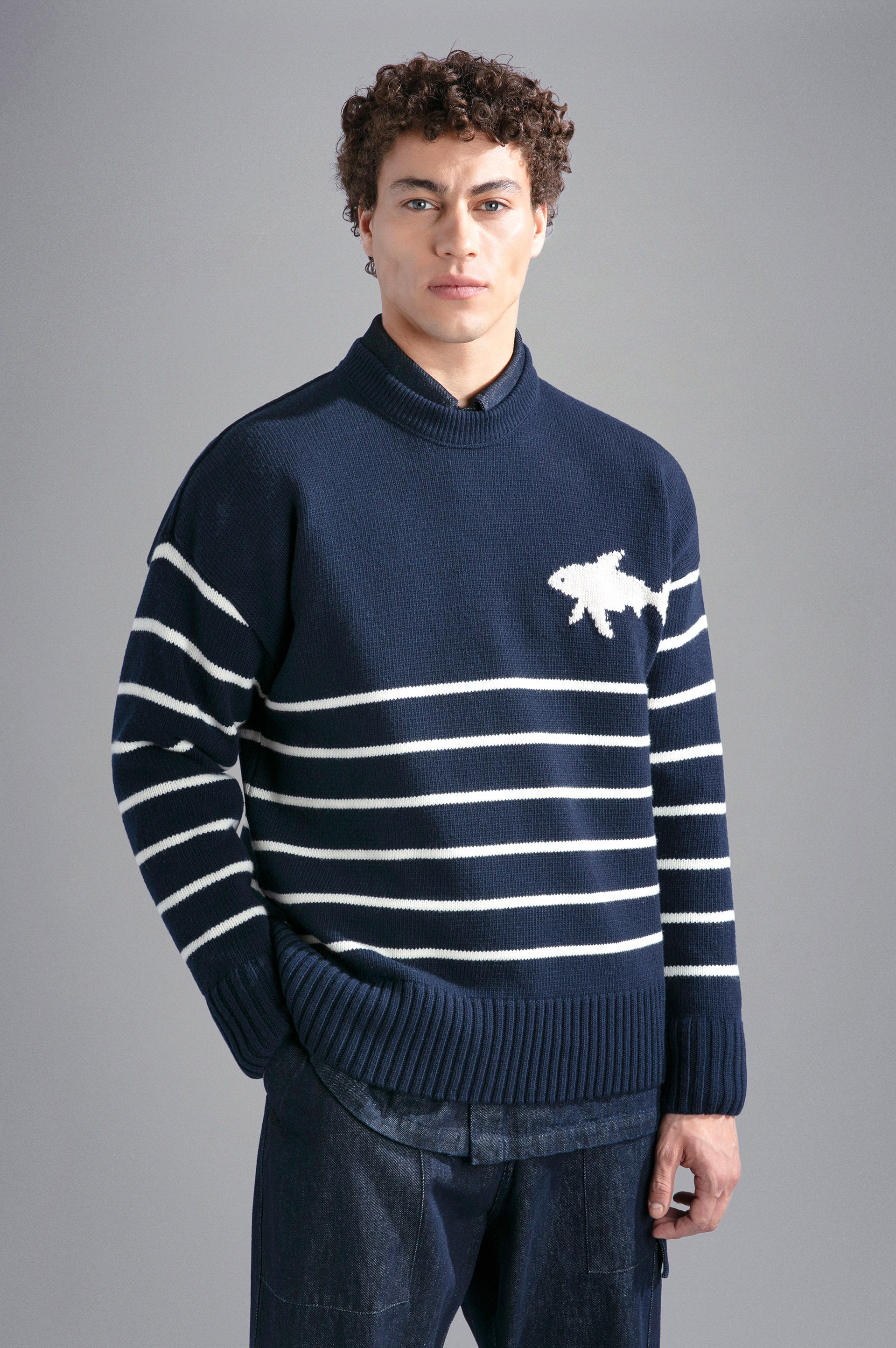 Maglione in Re-Wool con intarsio Paul and Shark - Blu