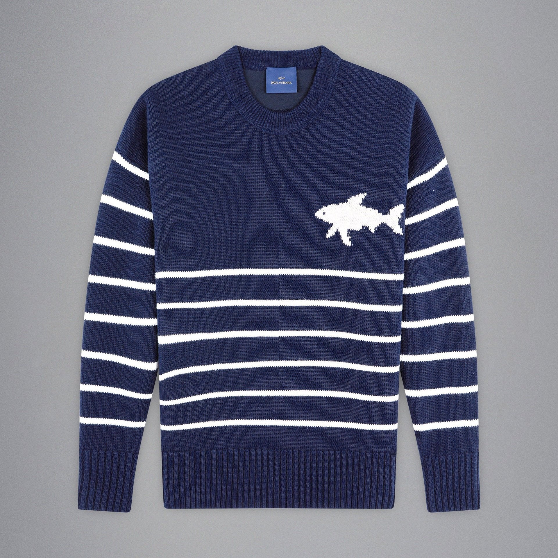 Maglione in Re-Wool con intarsio Paul and Shark - Blu