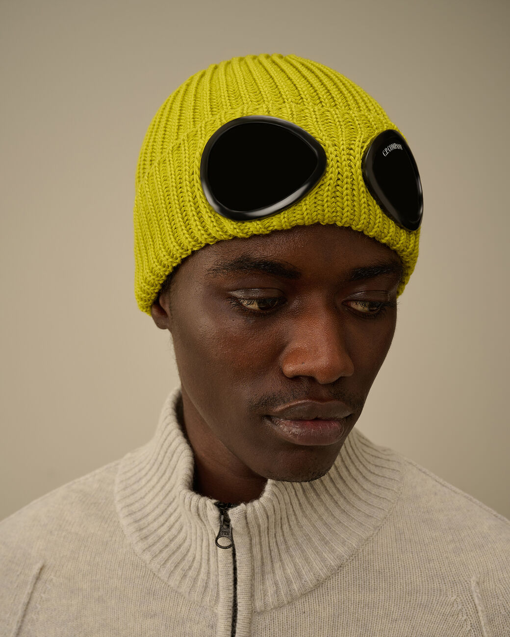 Extrafine Merino Wool Goggle Beanie CP Company® AW25 - Green Sheen Yellow