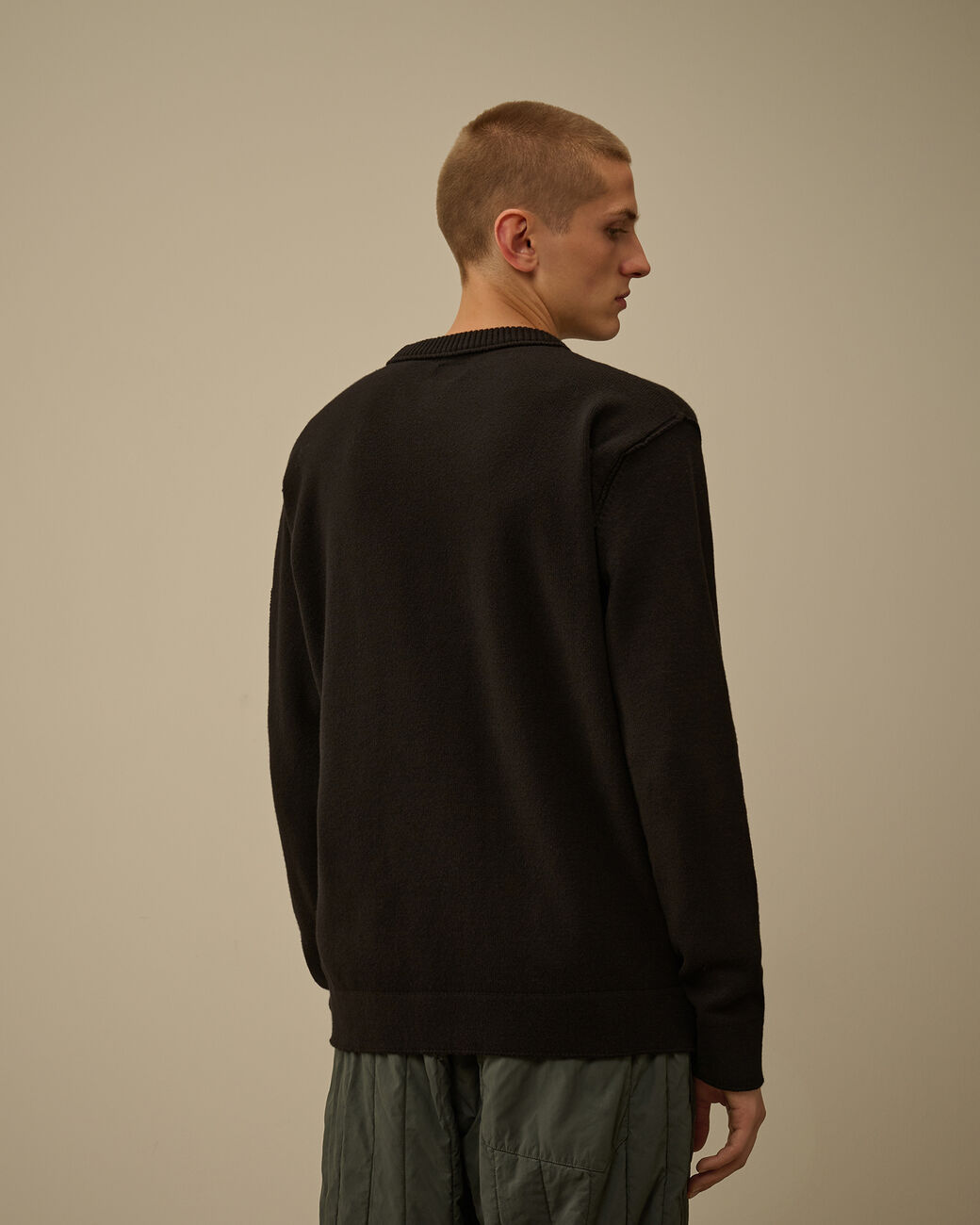 Soft Cotton Stretch Crewneck Sweater CP Company® AW25 - Black