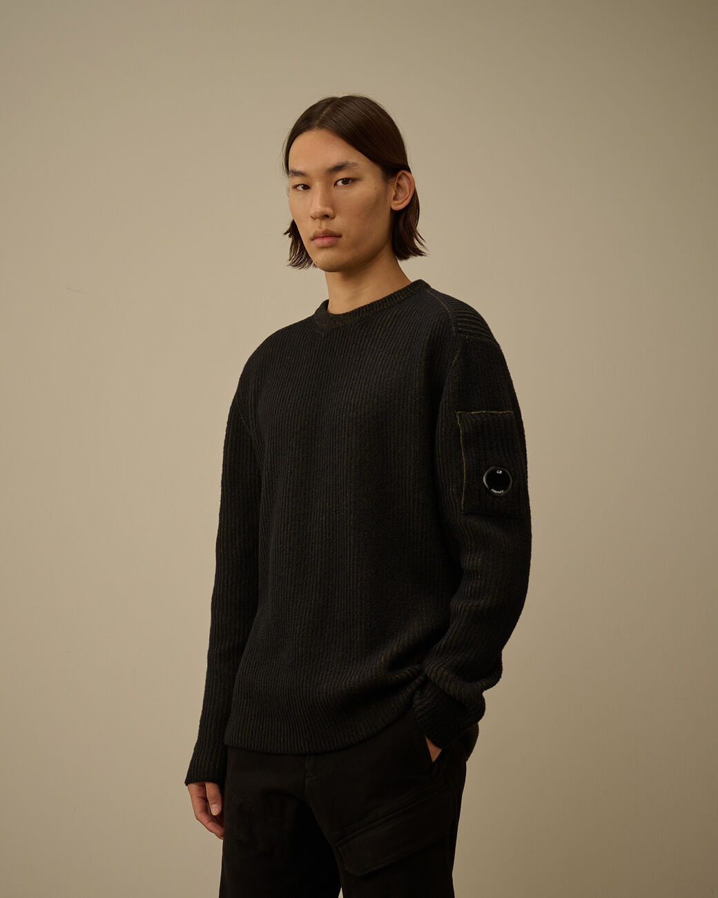 Fleece Knit Crewneck Lens Sweater CP Company® AW25 - Capers Green