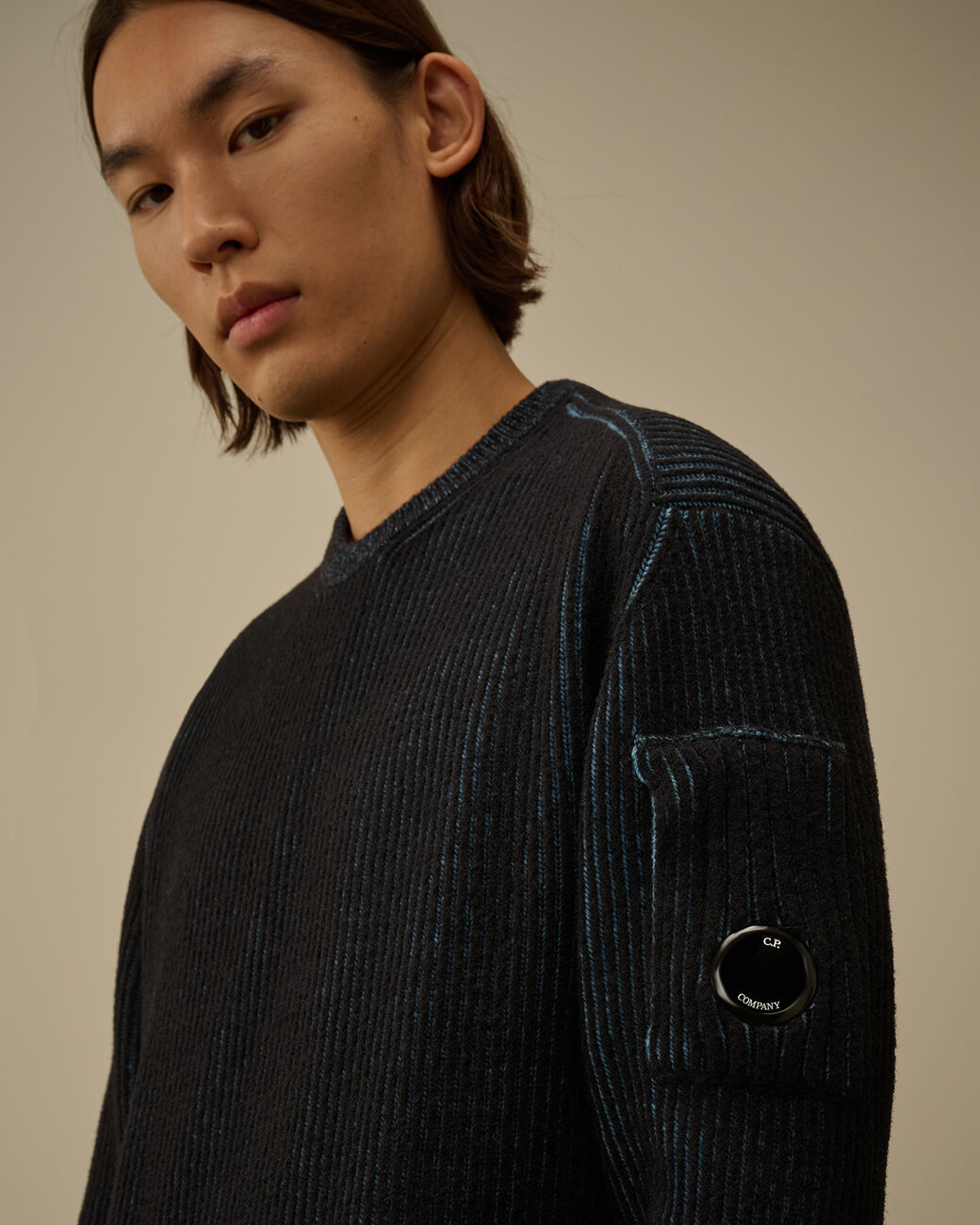 Fleece Knit Crewneck Lens Sweater CP Company® AW25 - Aegean Blue