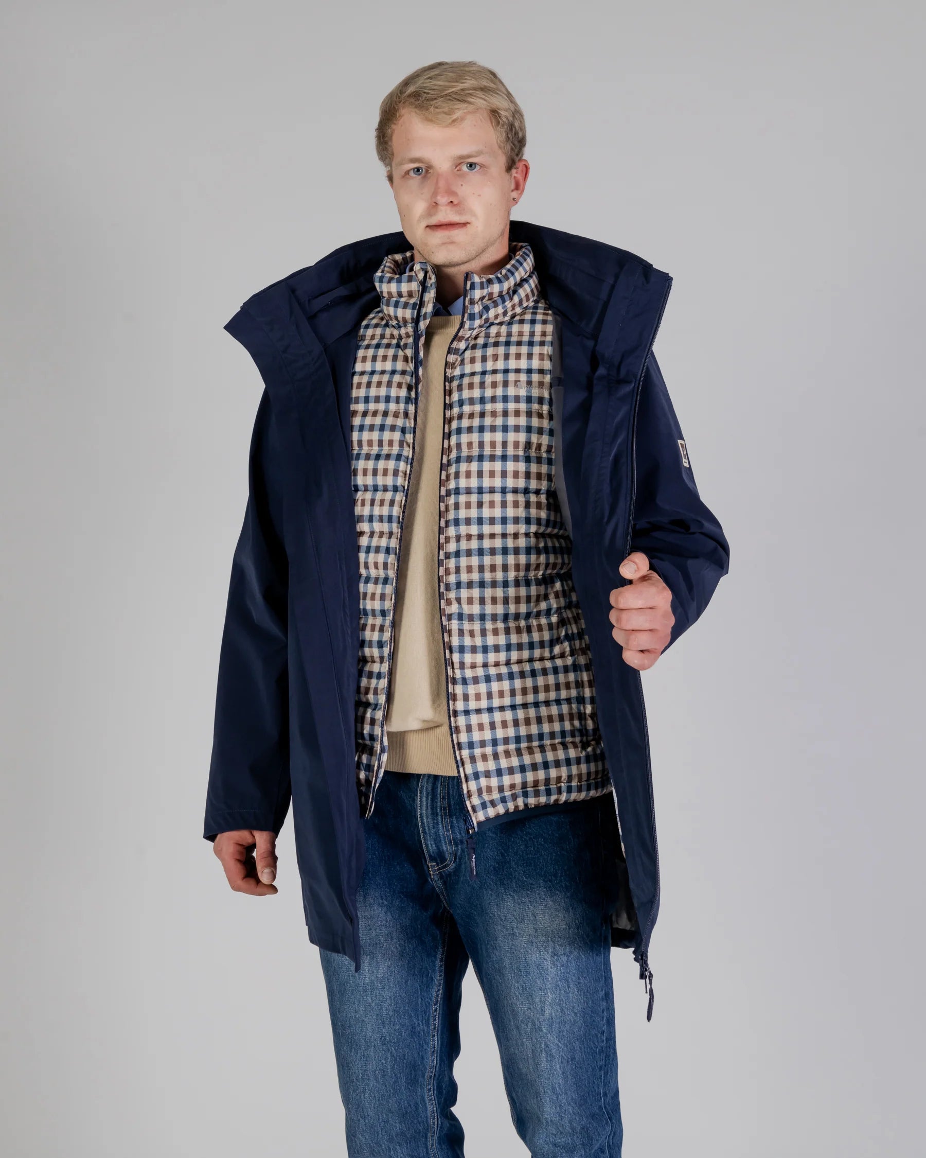 Hydro 3-Way Active Club Check Parka Aquascutum - Navy