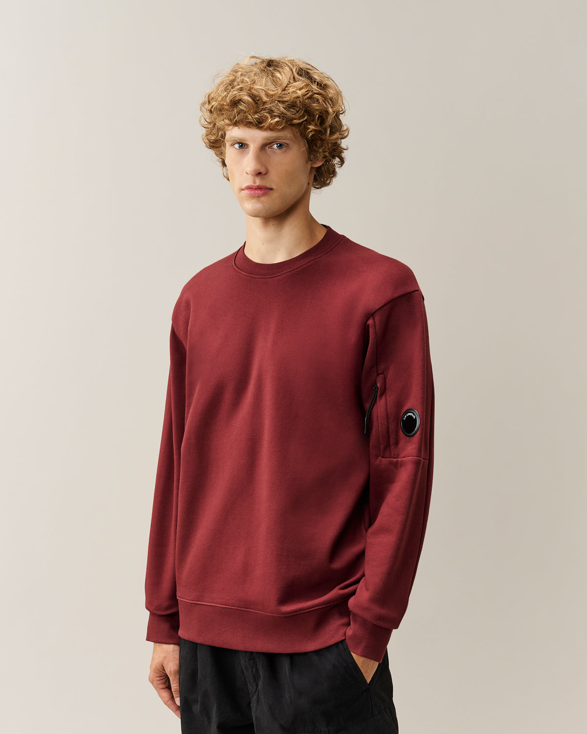 C.P. Company Diagonal Raised Fleece Crewneck Lens Sweatshirt - Andorra Red, detail 1