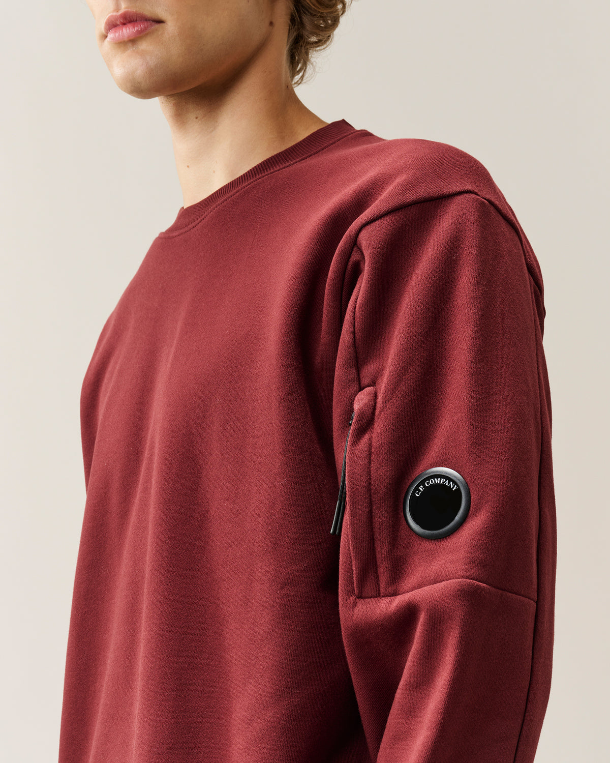 C.P. Company Diagonal Raised Fleece Crewneck Lens Sweatshirt - Andorra Red, detail 3