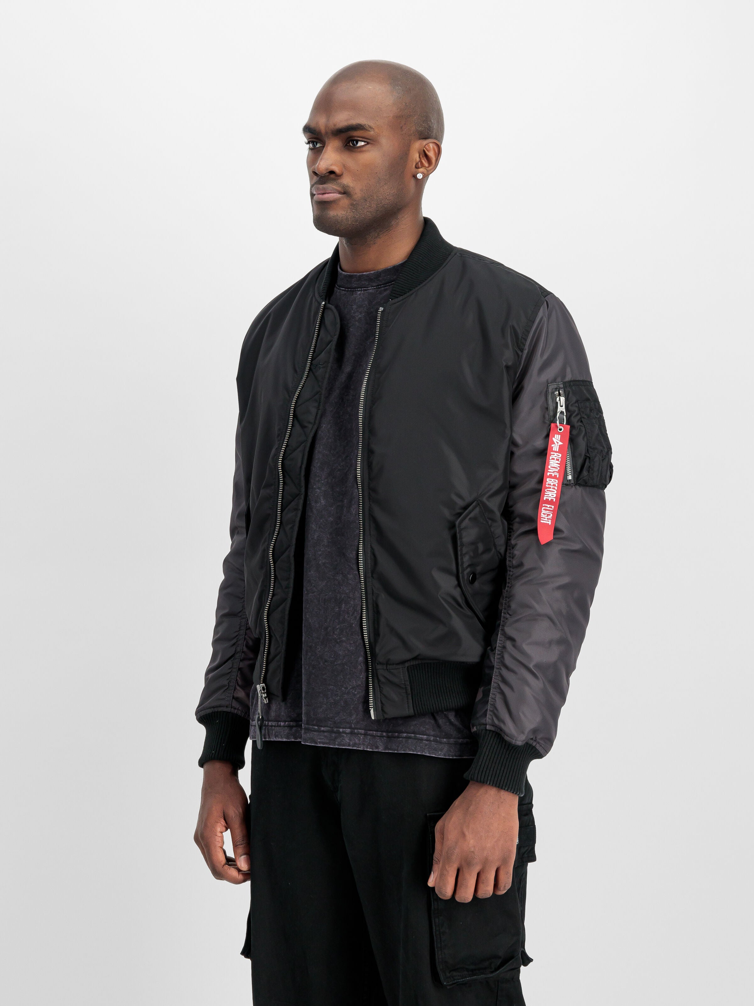 MA-1 Camo Back Embroidery Bomber Jacket Alpha Industries AW25 - Black