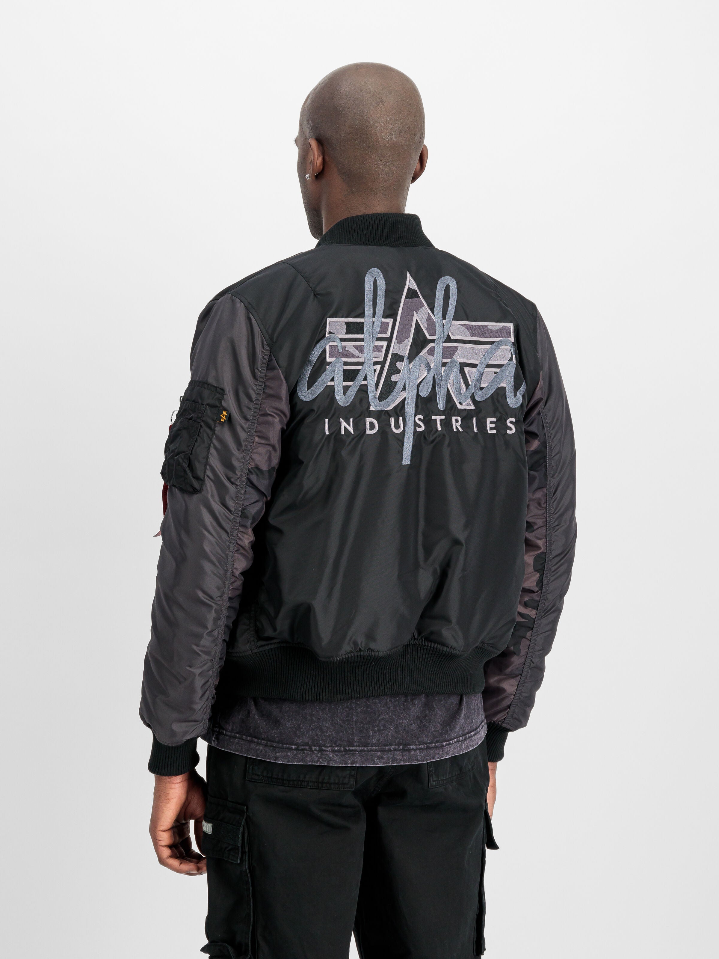 MA-1 Camo Back Embroidery Bomber Jacket Alpha Industries AW25 - Black