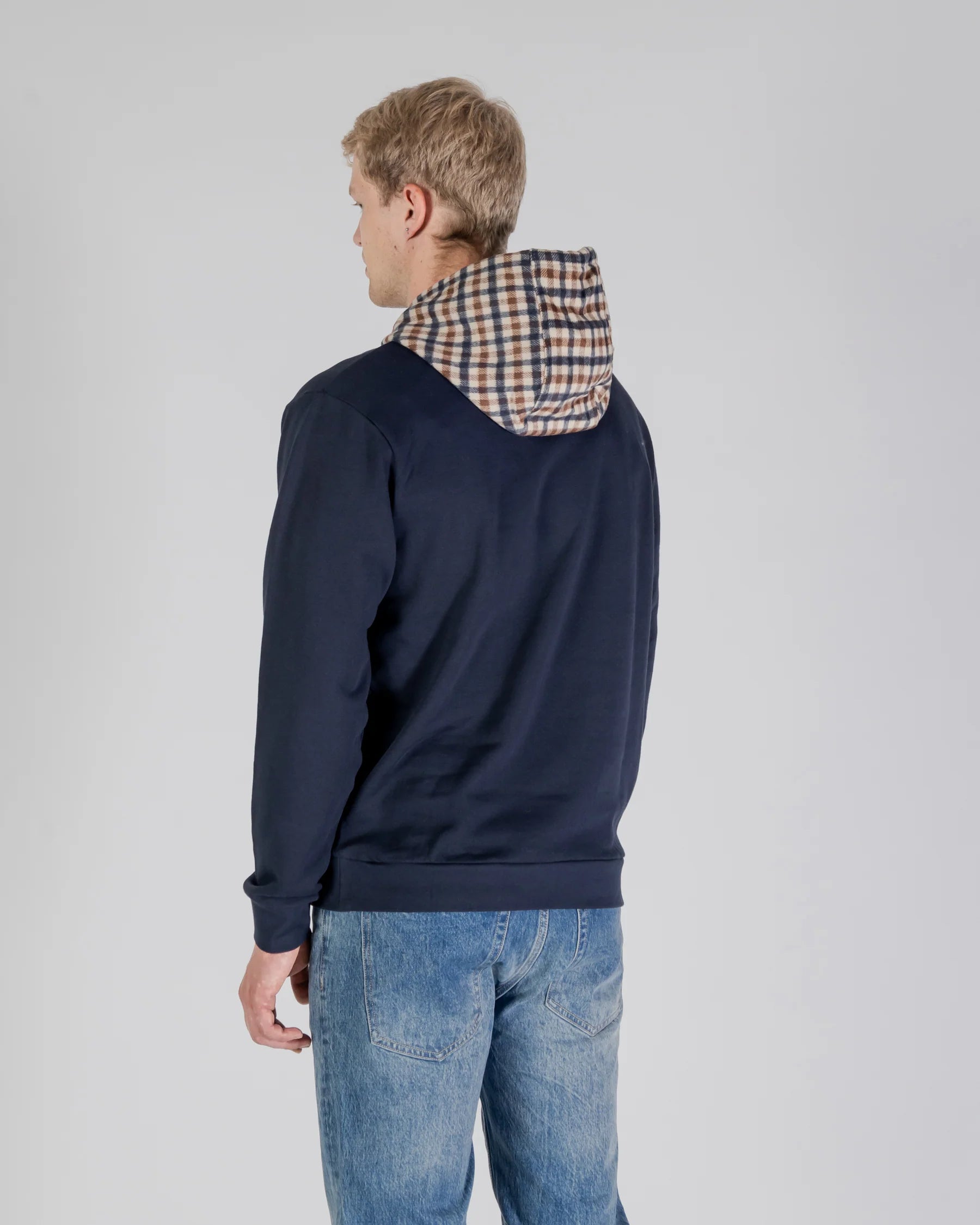 Active Club Check Merino Hoodie Aquascutum - Navy