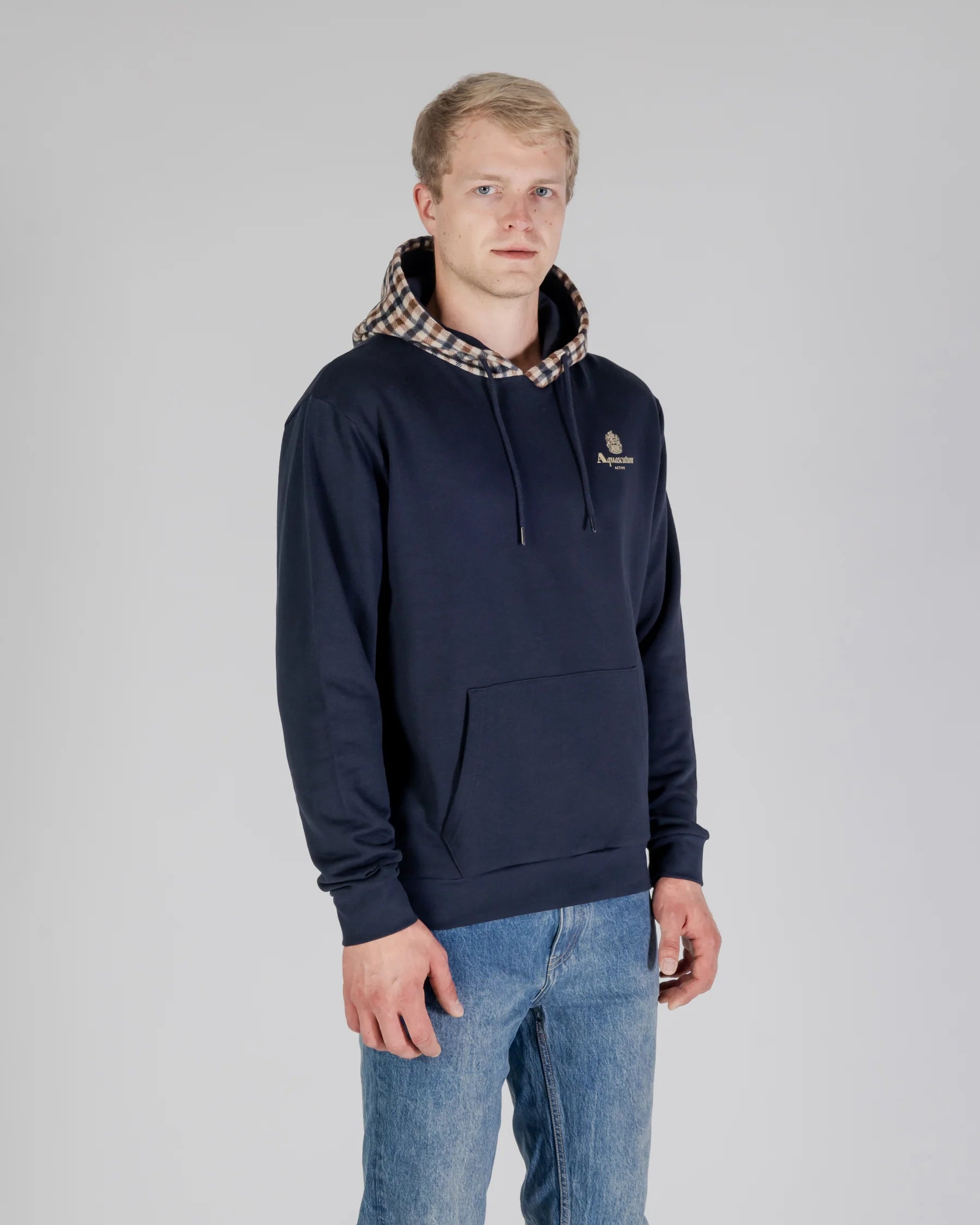 Active Club Check Merino Hoodie Aquascutum - Navy