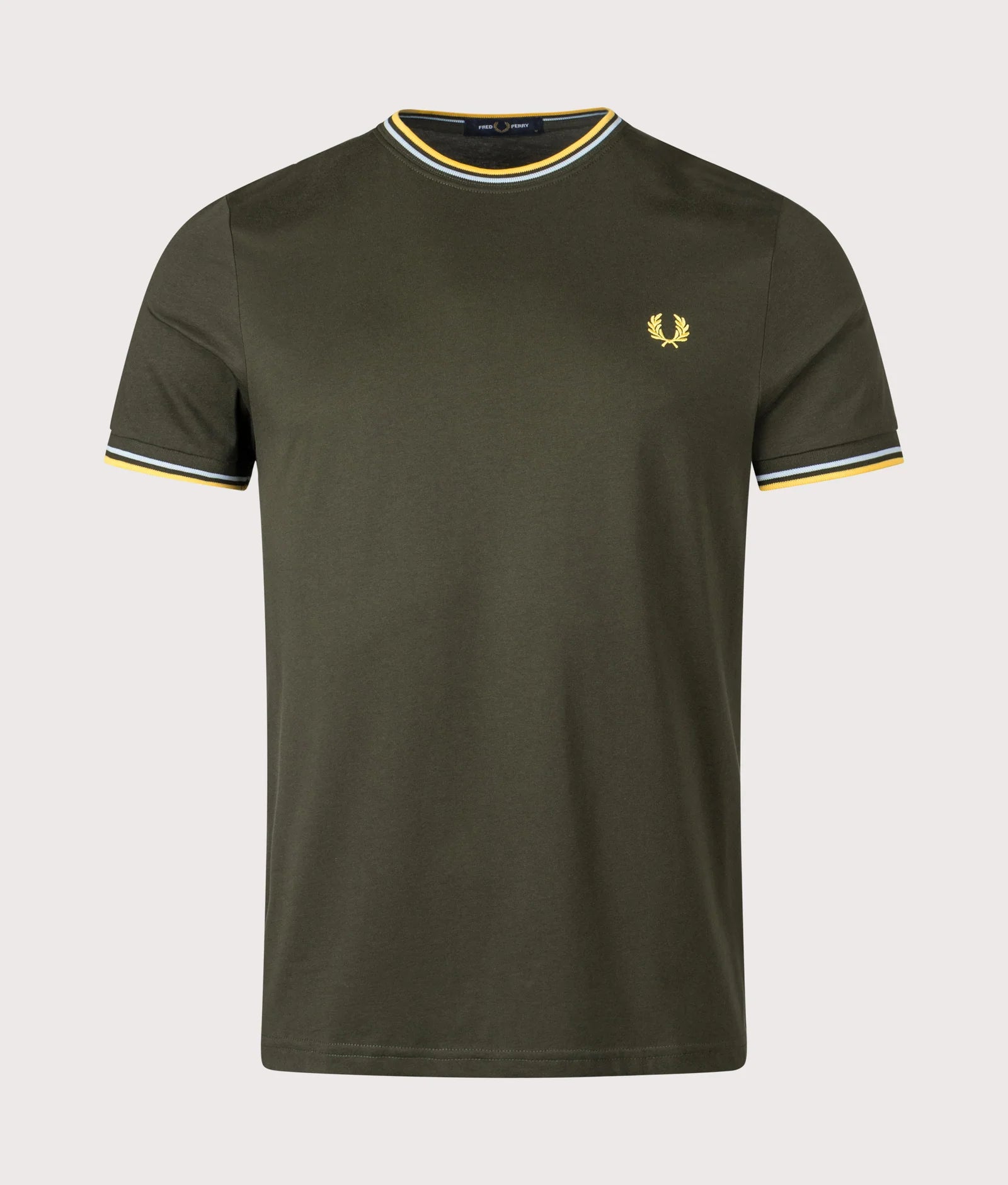 Fred Perry Twin Tipped T-Shirt - Hunting Green/Light Ice/Lemon Barley