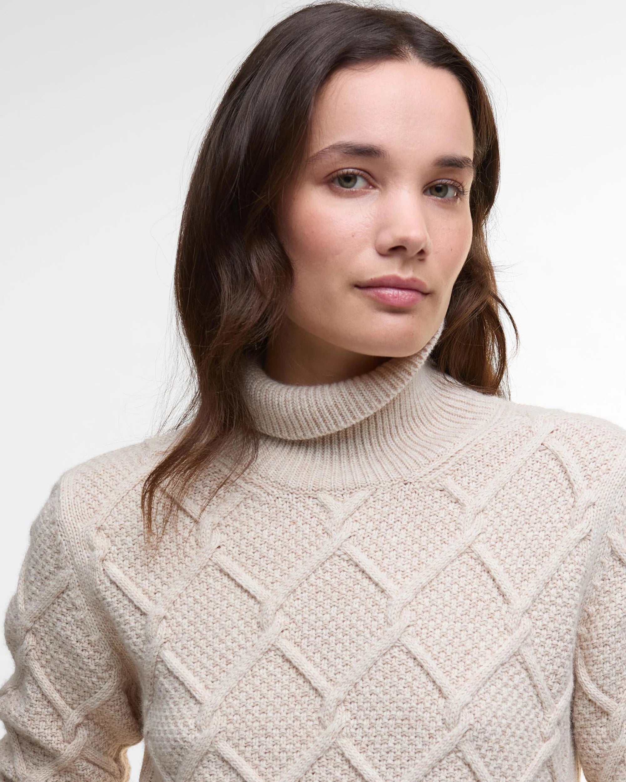 Burne Roll Neck Knit AW25 Barbour Donna - Oatmeal