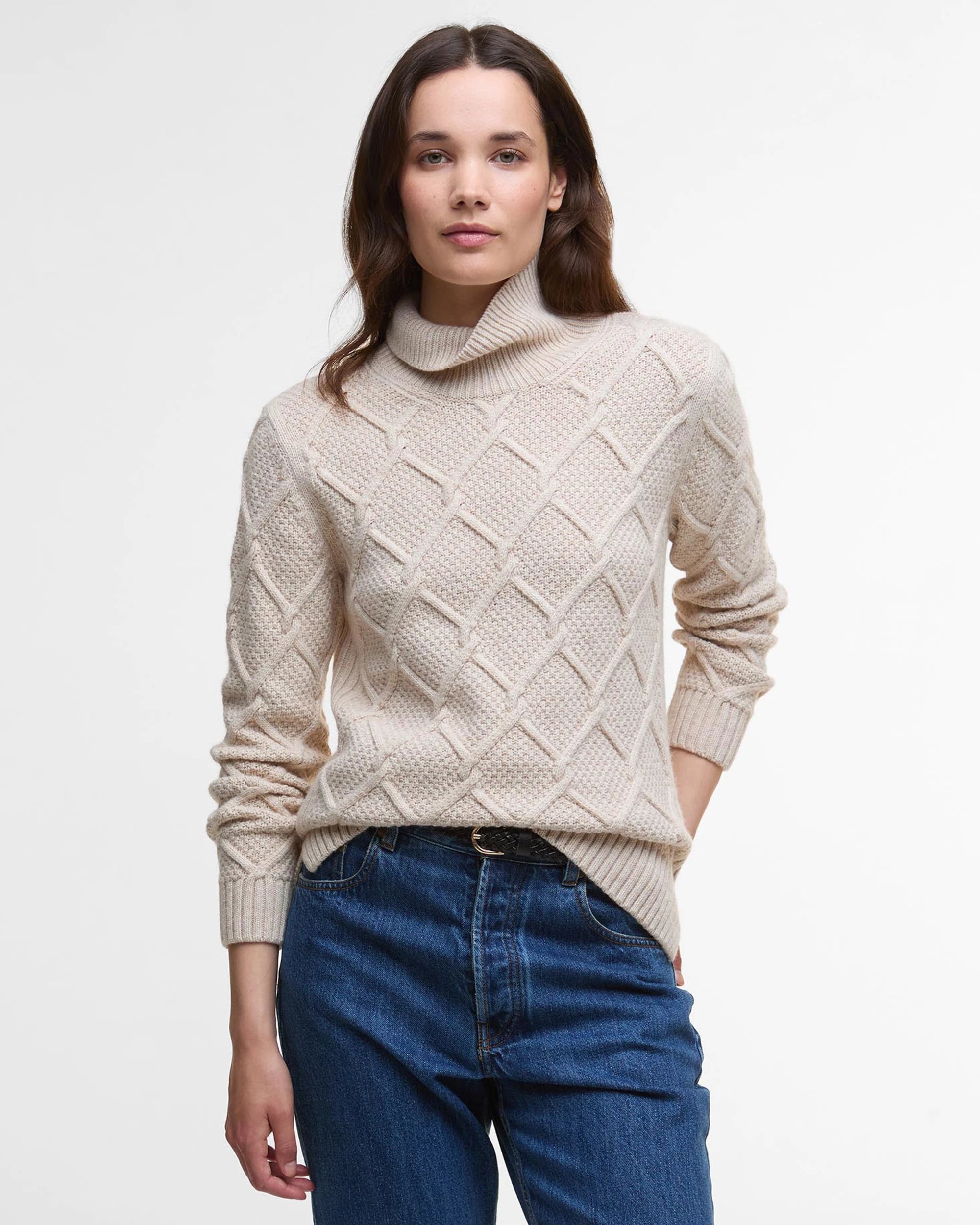 Burne Roll Neck Knit AW25 Barbour Donna - Oatmeal