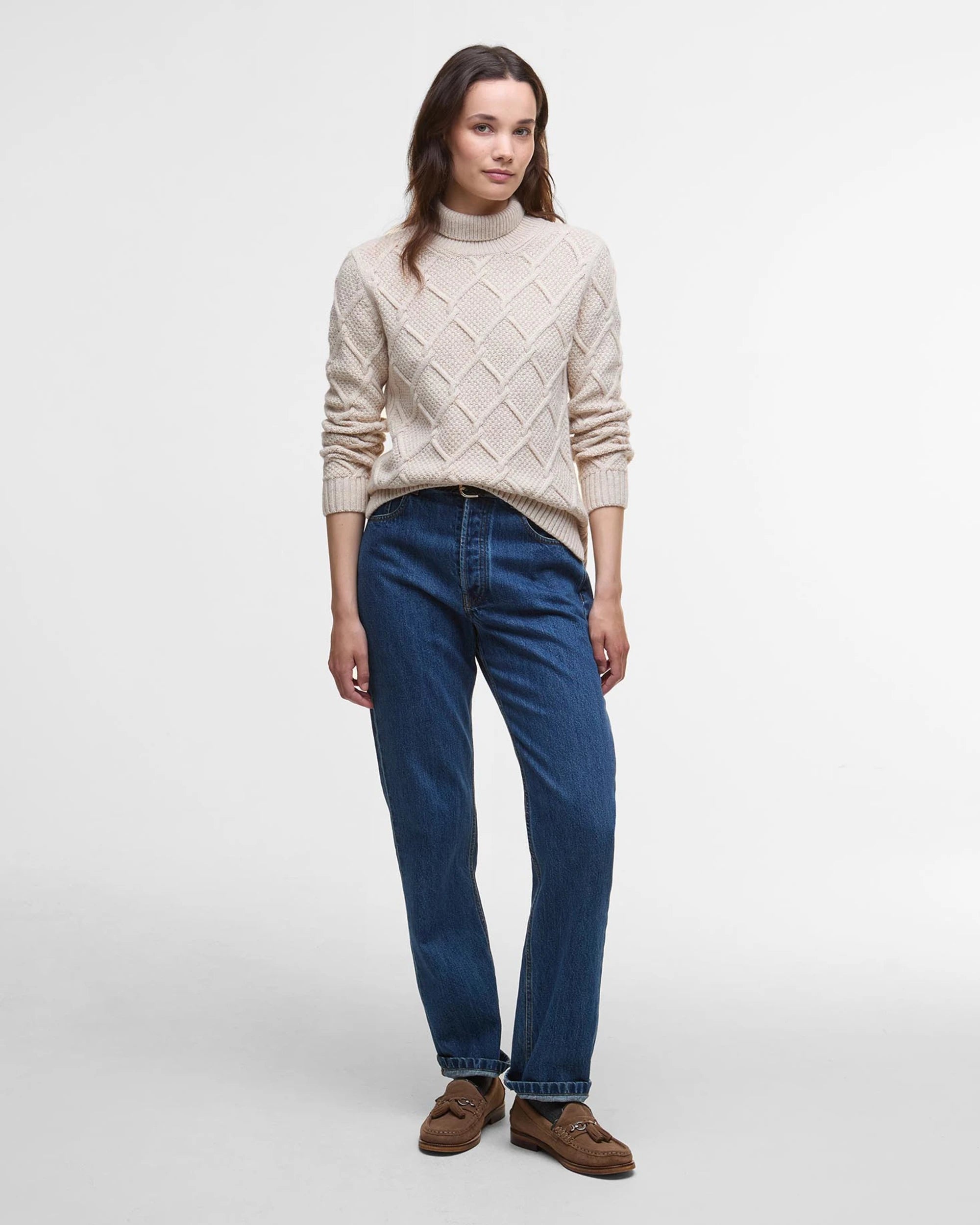 Burne Roll Neck Knit AW25 Barbour Donna - Oatmeal