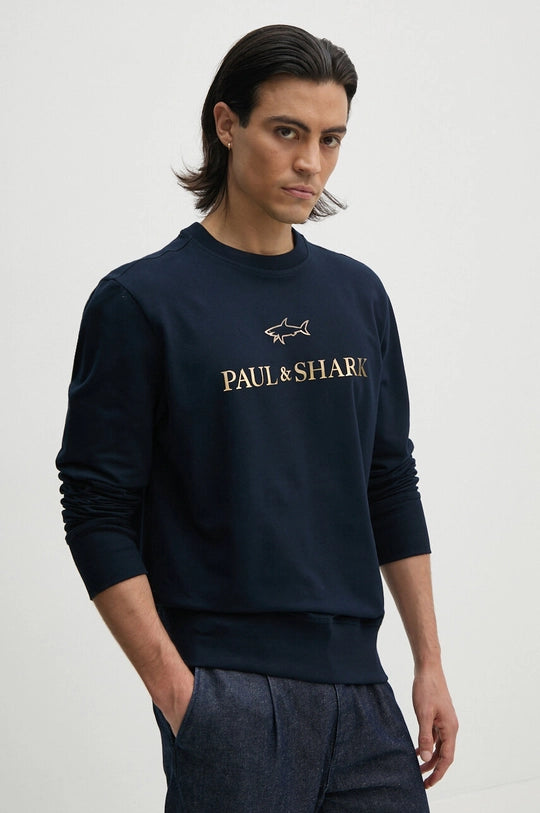 Felpa in Cotone Stretch con Logo Paul and Shark - Blu Navy