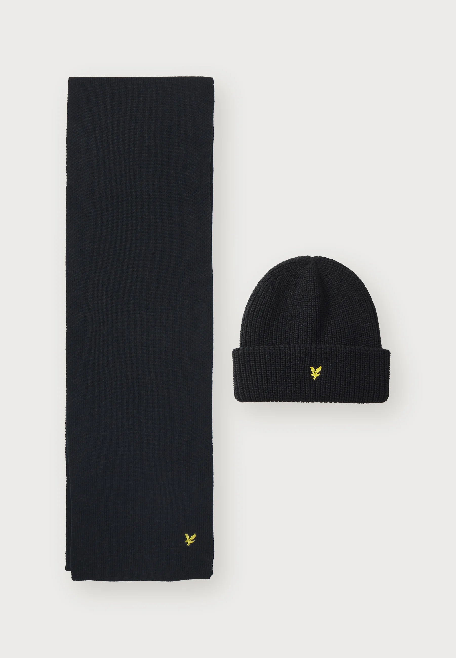 Lambswool Ribbed Beanie and Scarf Set Lyle &amp; Scott Jet Black