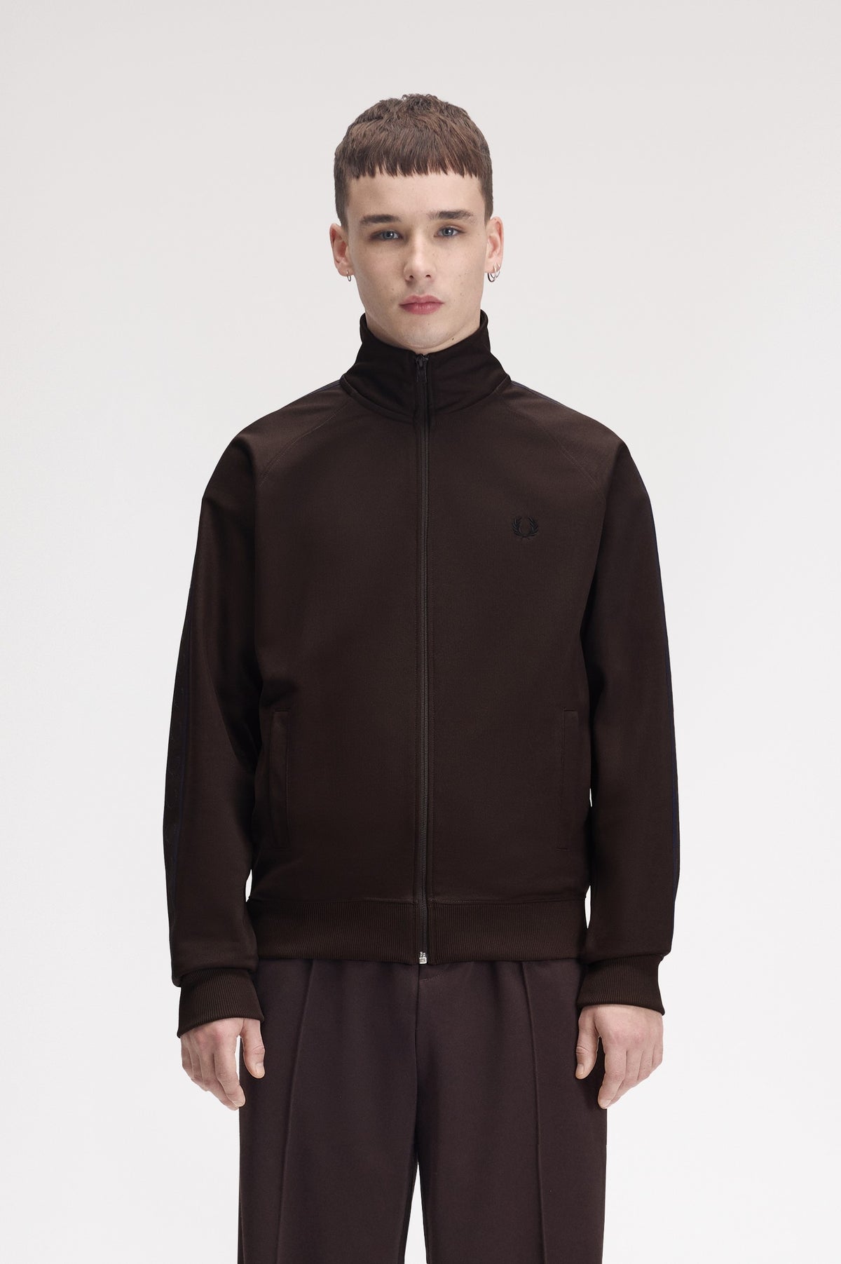 Fred Perry Contrast Tape Track Jacket Rich Brown