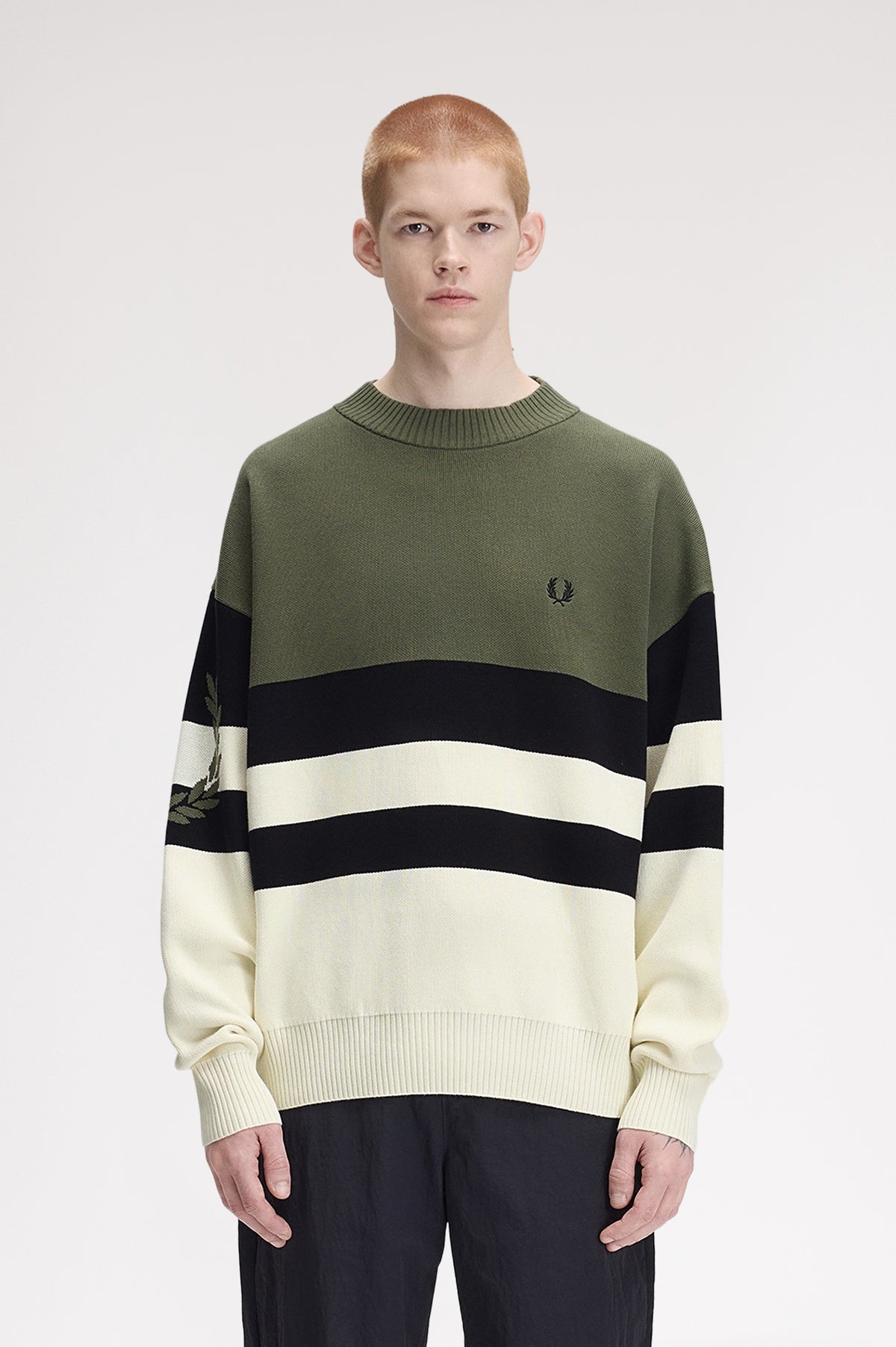 Fred Perry Tipped Graphic Jumper Laurel Wreath Green