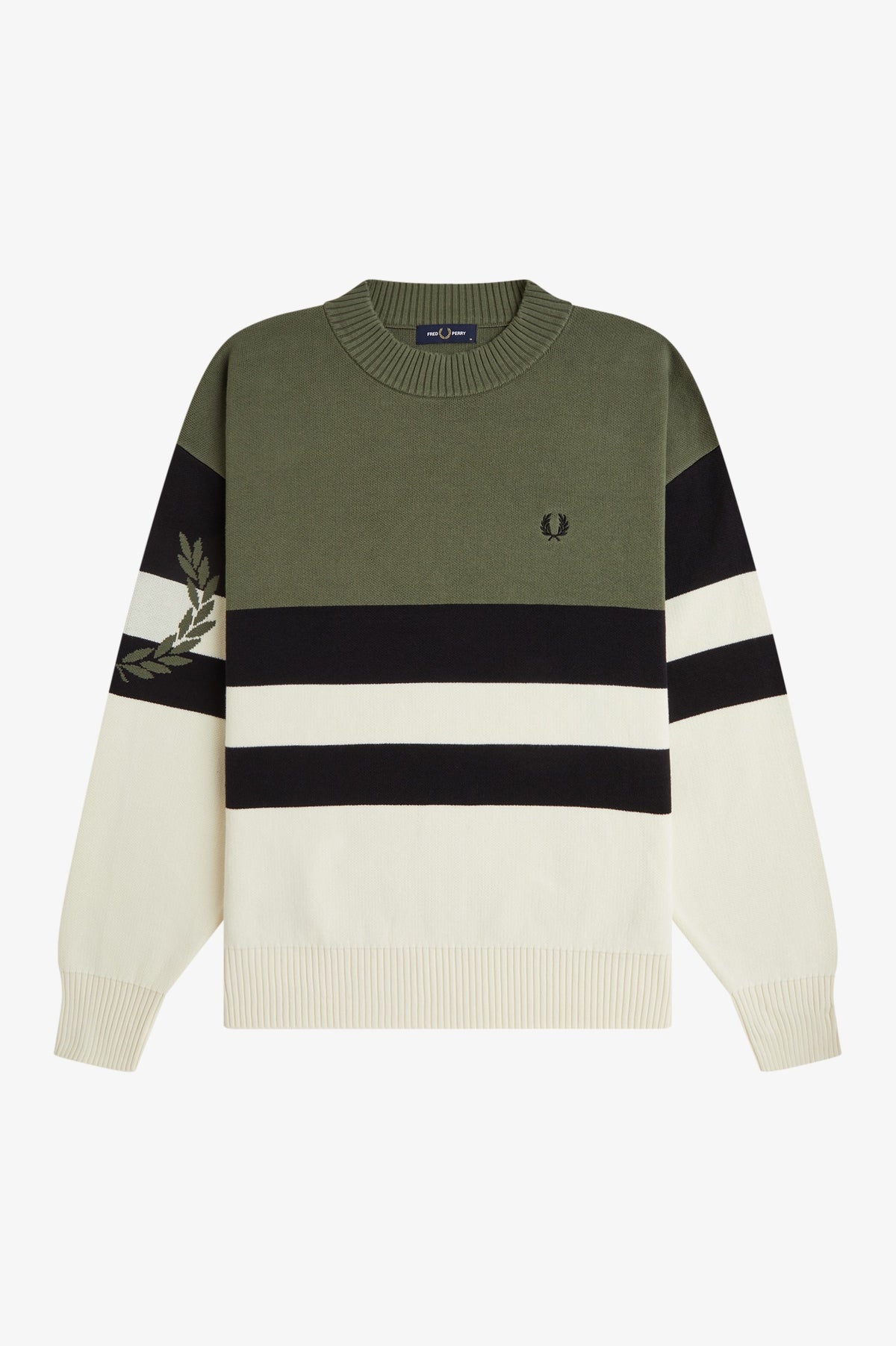 Fred Perry Tipped Graphic Jumper Laurel Wreath Green