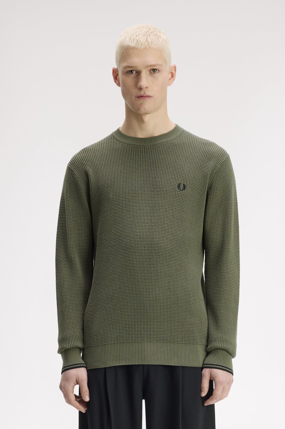 Fred Perry Waffle Stitch Jumper Laurel Wreath Green