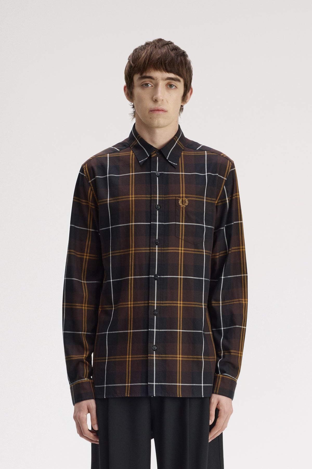 Fred Perry Twill Tartan Shirt Rich Brown