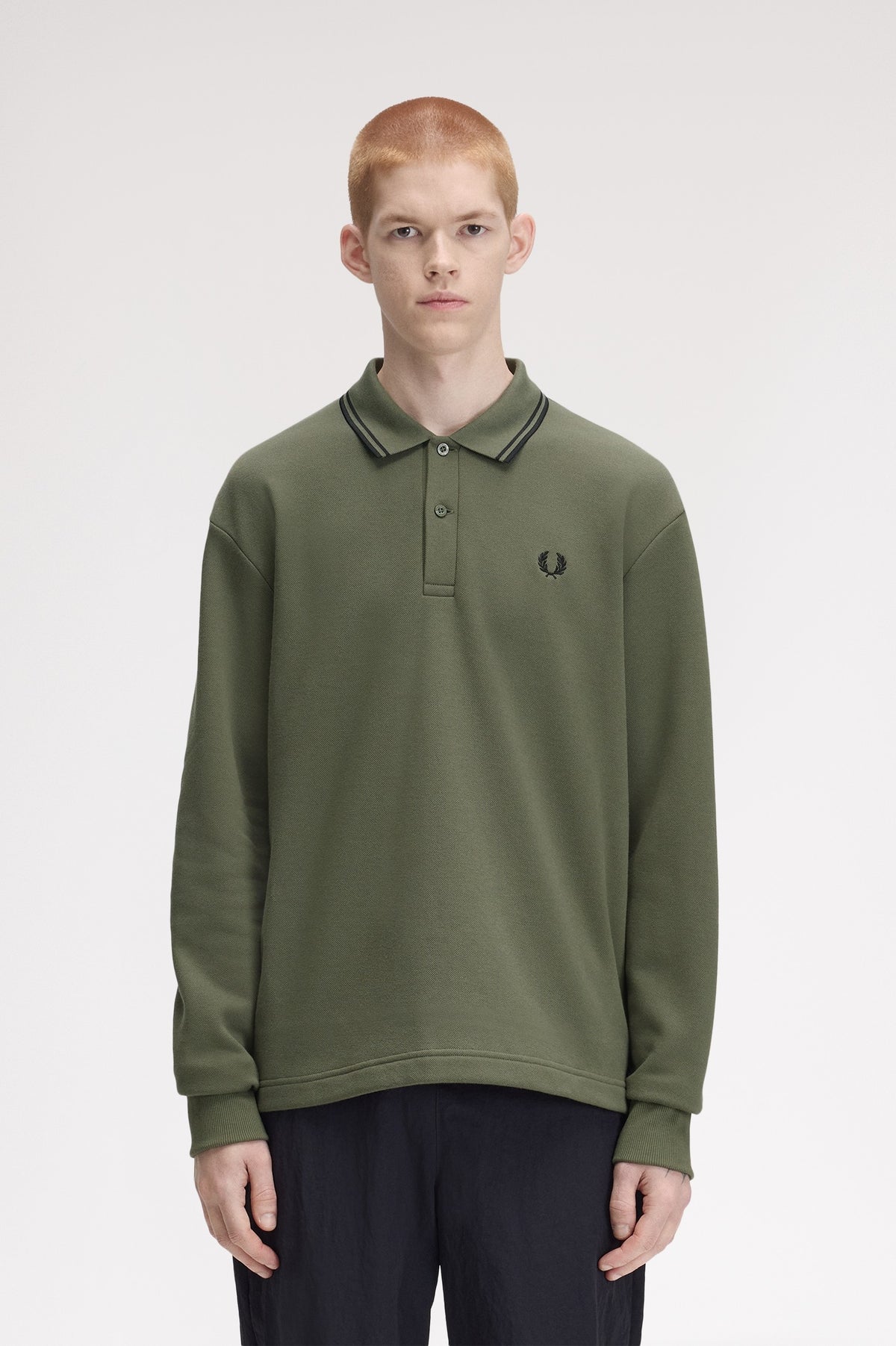 Fred Perry Tipped Collared Sweatshirt Laurel Wreath Green