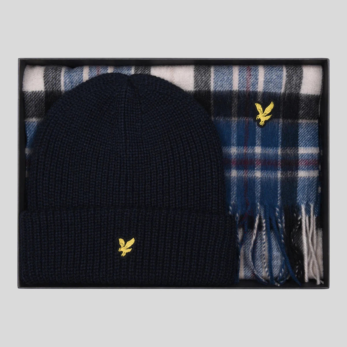 Checked Scarf and Beanie Gift Set Lyle & Scott Dark Navy