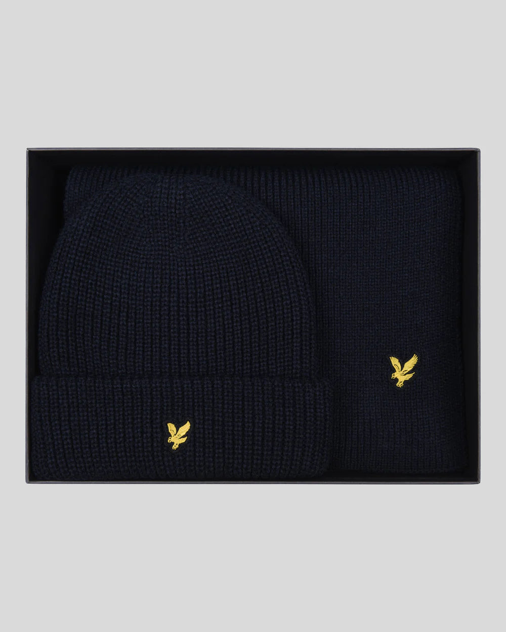 Lambswool Ribbed Beanie and Scarf Set Lyle &amp; Scott Dark Navy