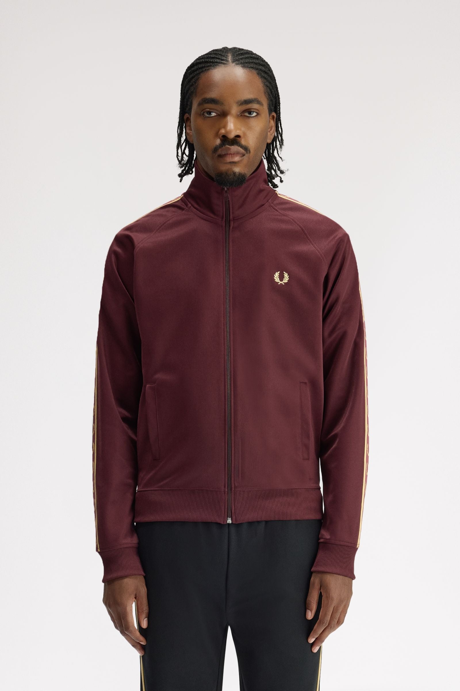 Fred Perry Contrast Tape Track Jacket - Oxblood / Champagne