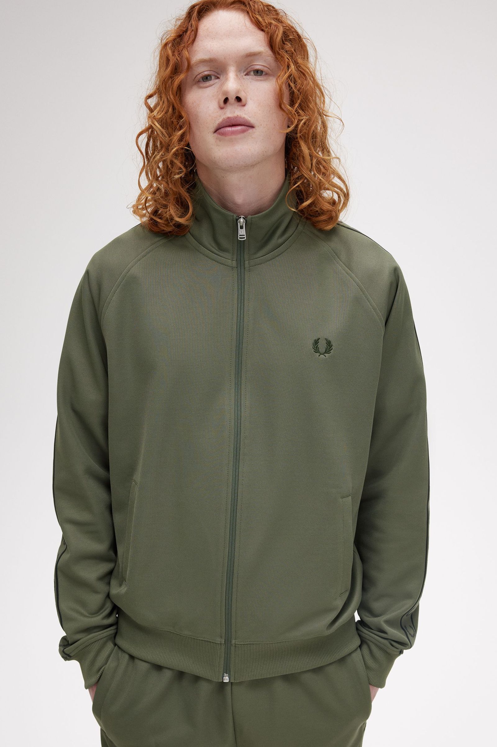 FP Contrast Tape Track Jacket Fred Perry - Laurel Wreath Green / Night Green