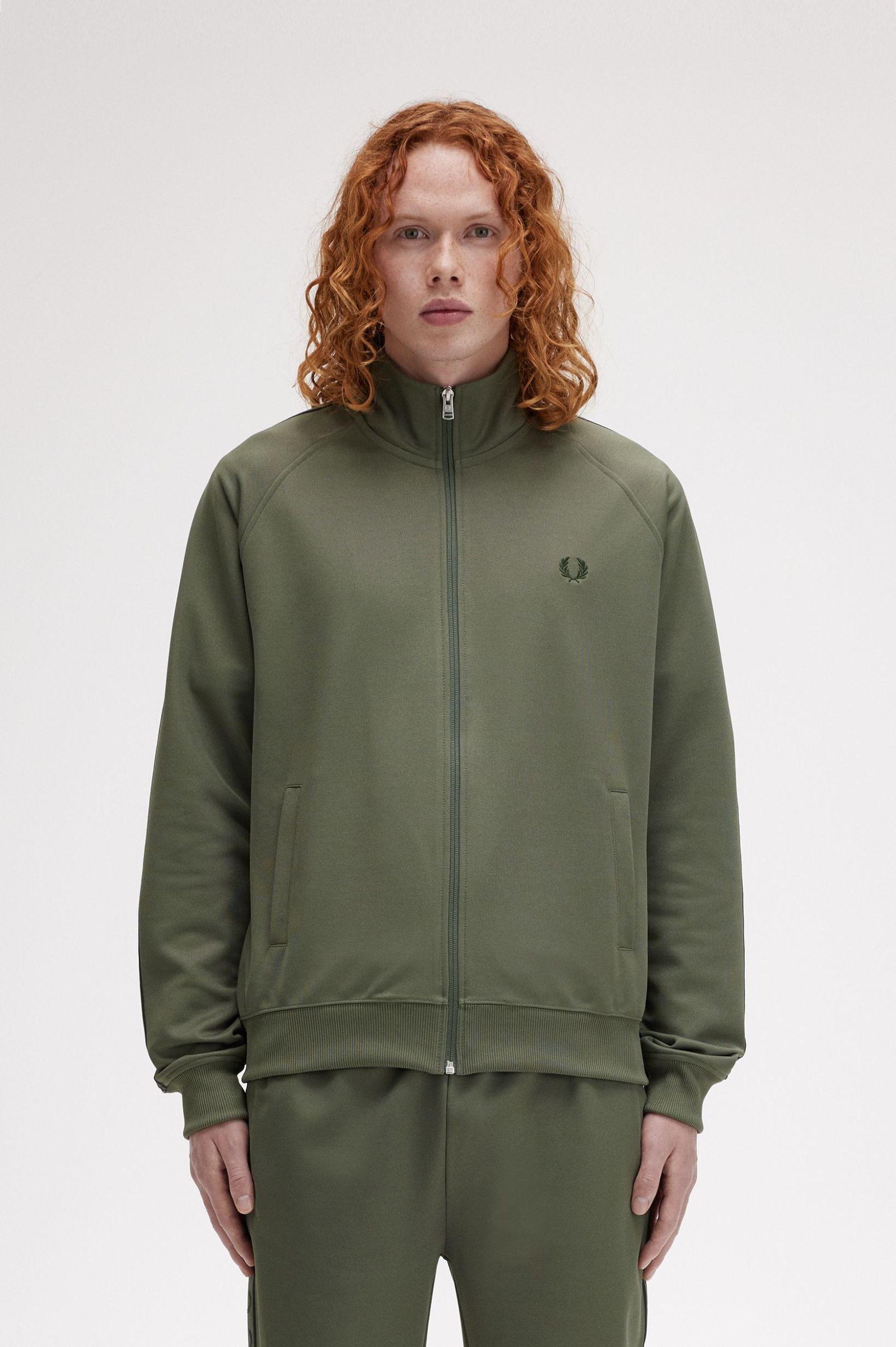 FP Contrast Tape Track Jacket Fred Perry - Laurel Wreath Green / Night Green