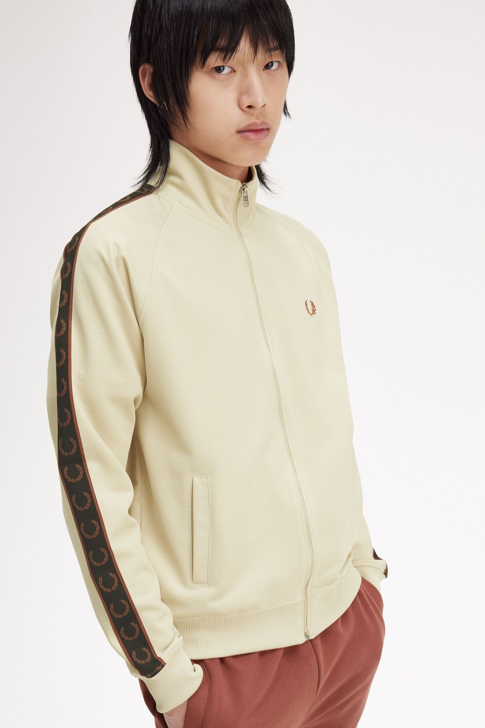 FP Contrast Tape Track Jacket Fred Perry - Oatmeal / Whisky Brown