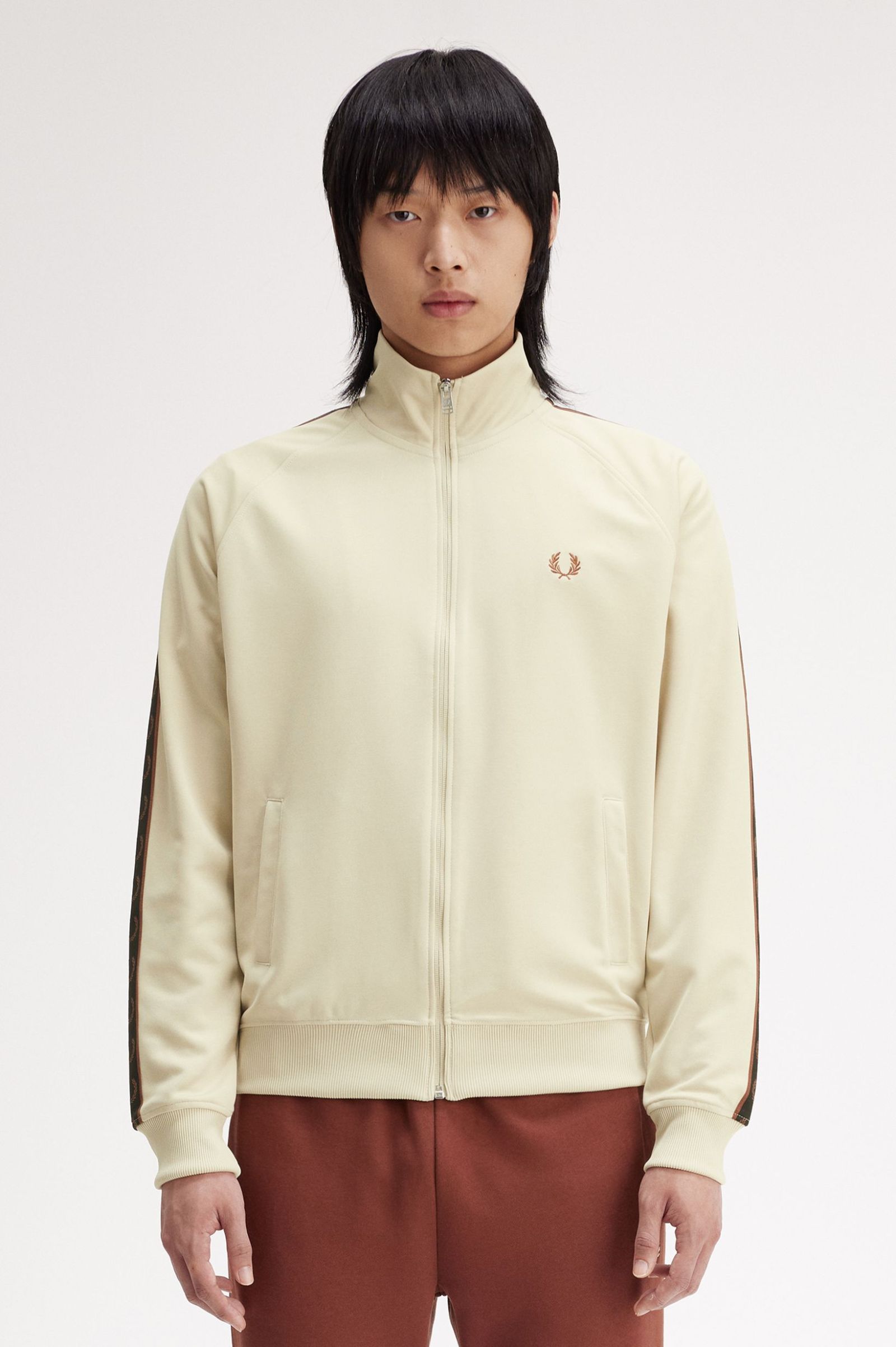 FP Contrast Tape Track Jacket Fred Perry - Oatmeal / Whisky Brown