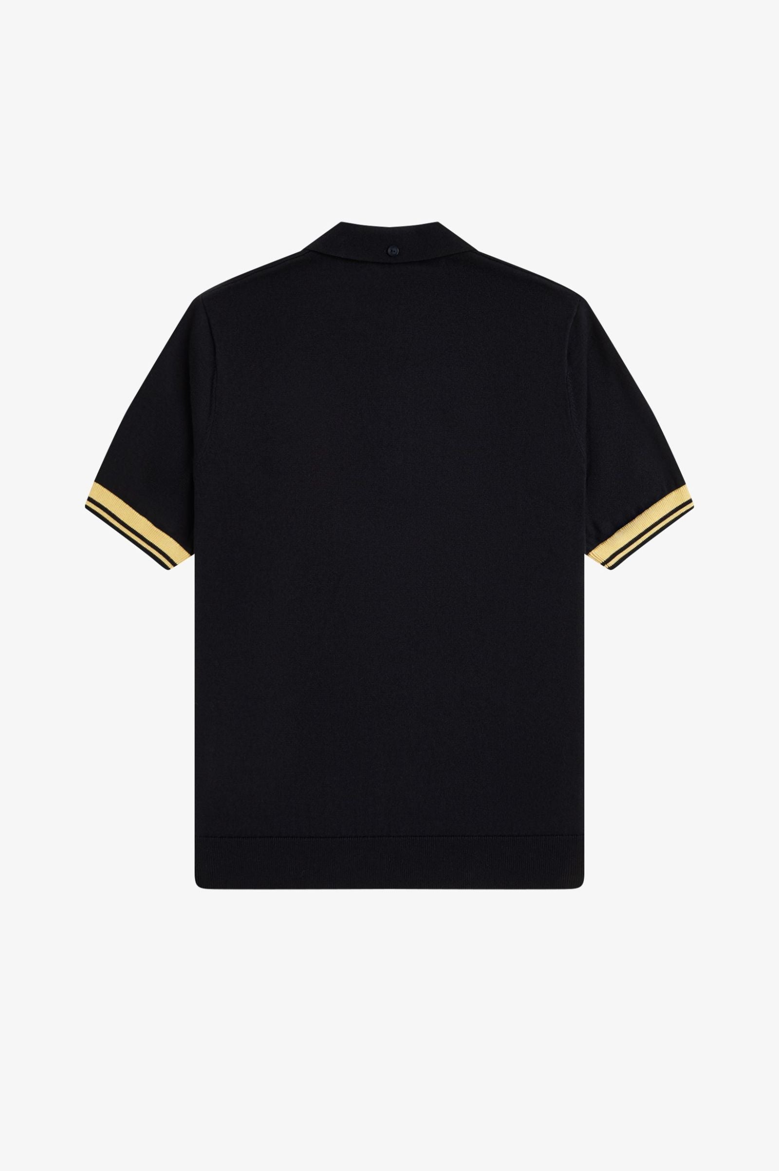 Fred Perry Polo Contrast Cuff Knitted Shirt - Black / Champagne